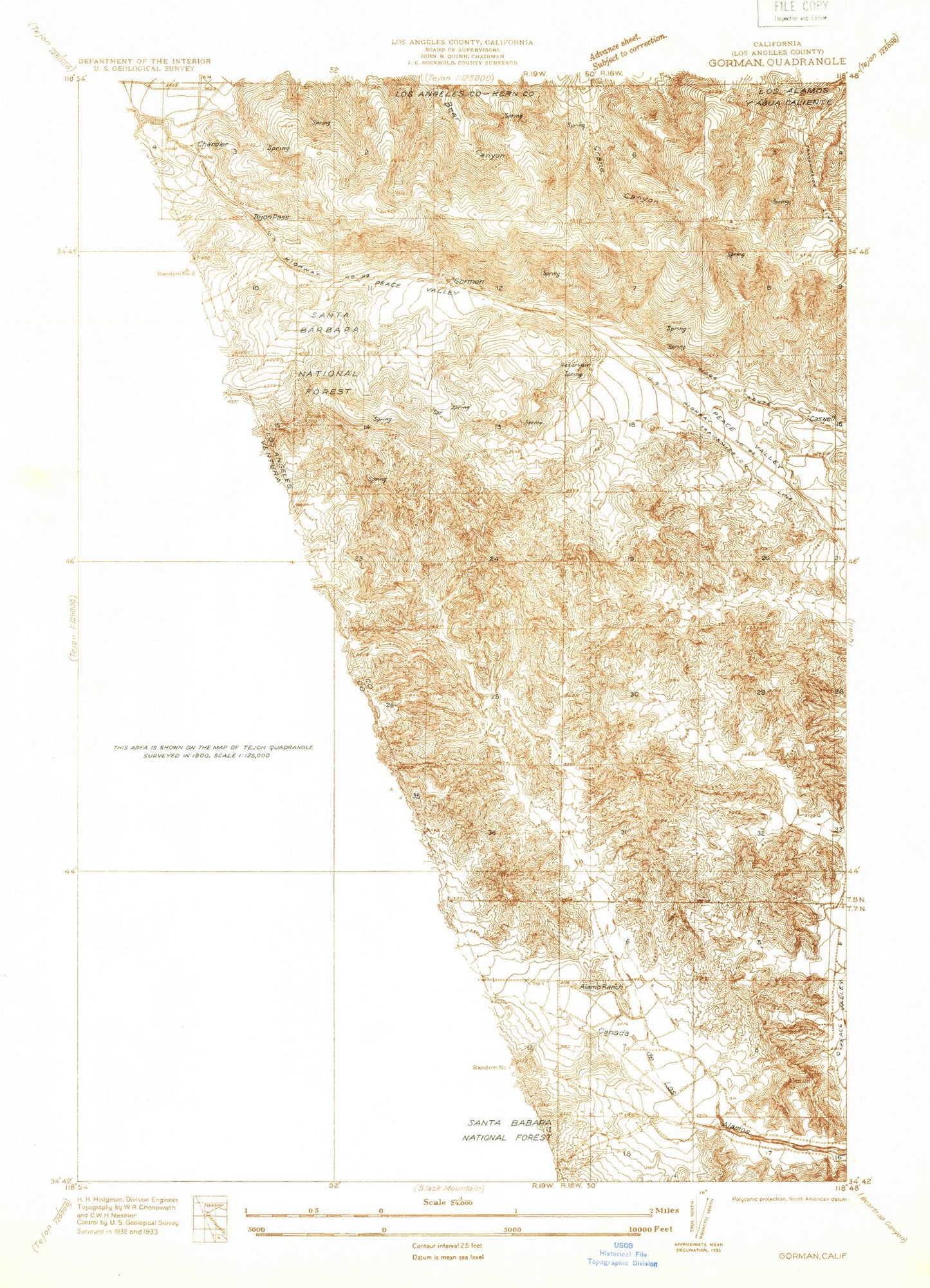 Classic USGS Gorman California 7.5'x7.5' Topo Map Image