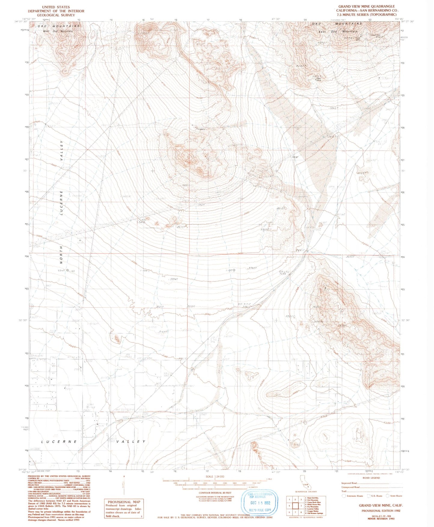 Classic USGS Grand View Mine California 7.5'x7.5' Topo Map Image