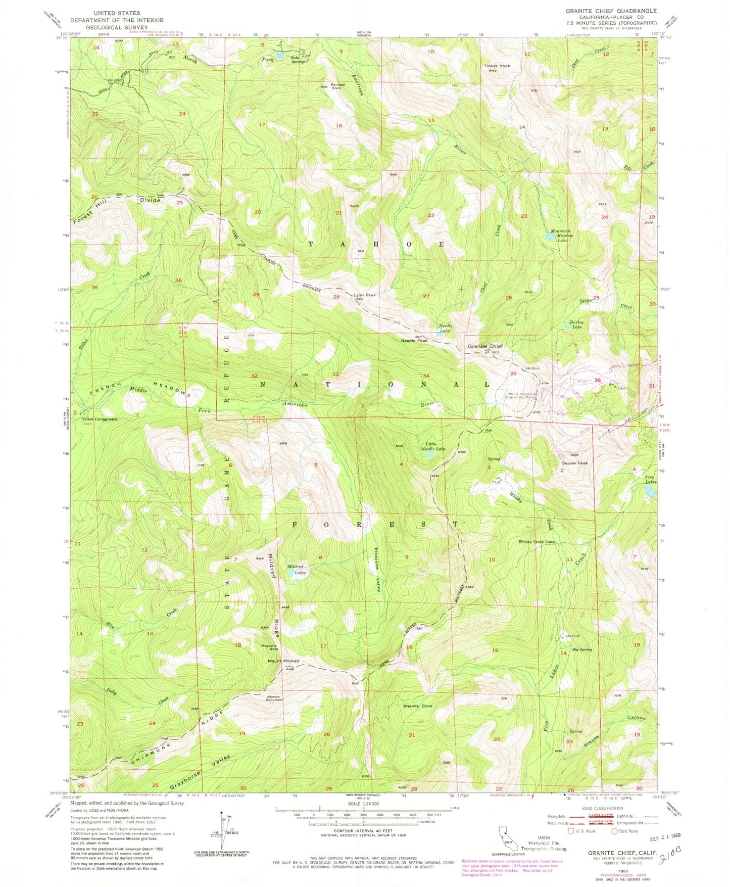USGS Classic Granite Chief California 7.5'x7.5' Topo Map Image
