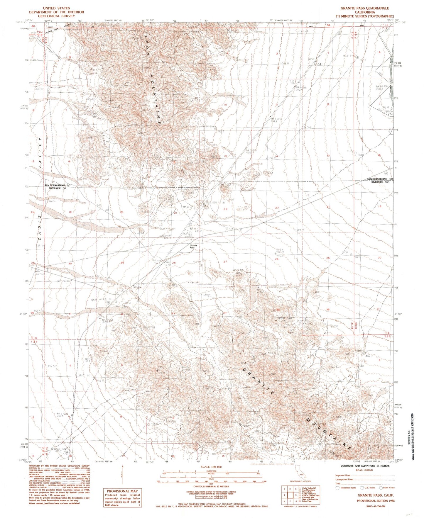 Classic USGS Granite Pass California 7.5'x7.5' Topo Map Image