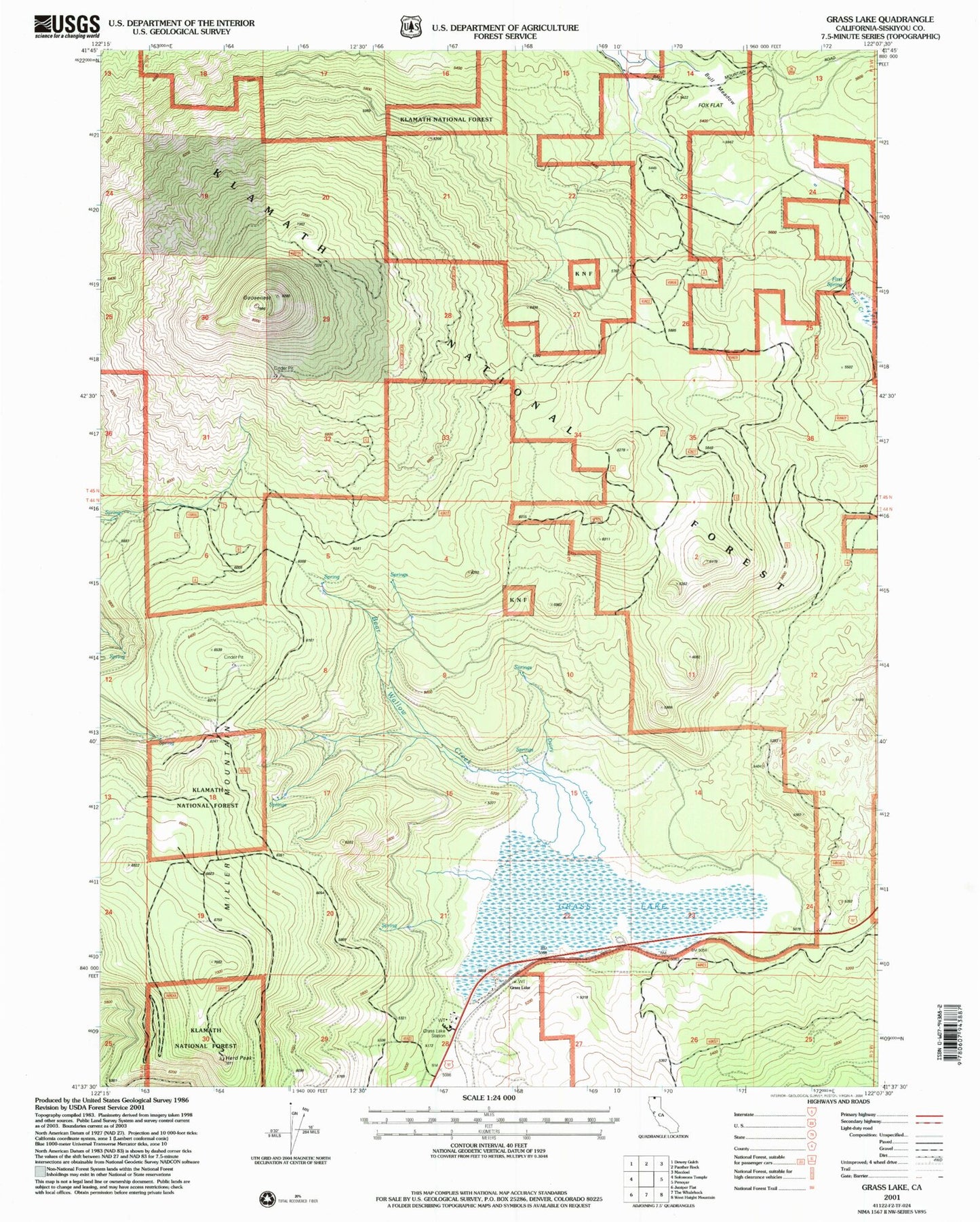 Classic USGS Grass Lake California 7.5'x7.5' Topo Map Image