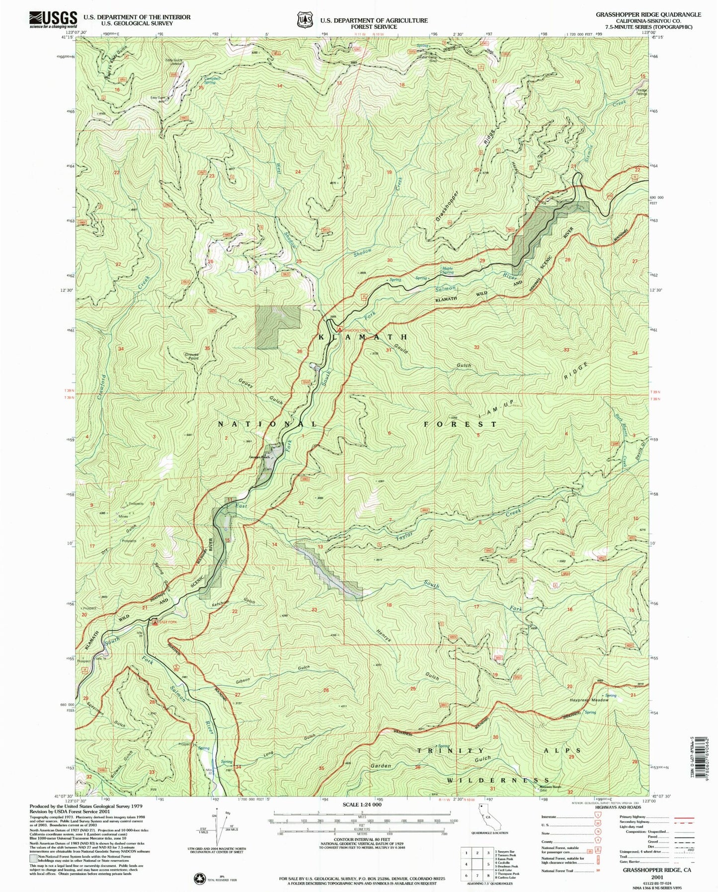 Classic USGS Grasshopper Ridge California 7.5'x7.5' Topo Map Image