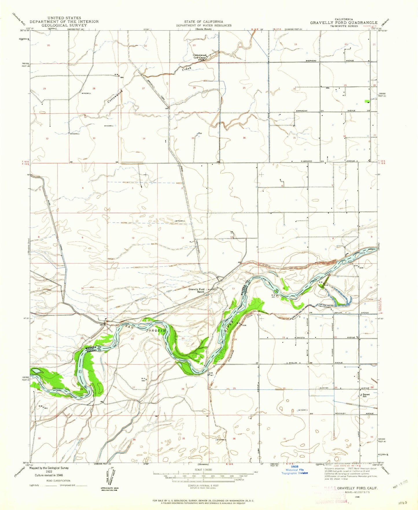 Classic USGS Gravelly Ford California 7.5'x7.5' Topo Map Image