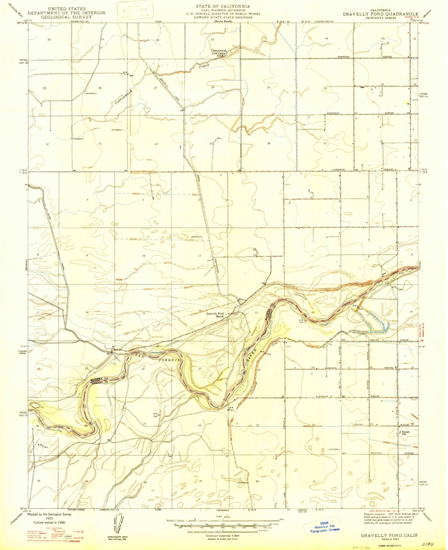 Classic USGS Gravelly Ford California 7.5'x7.5' Topo Map Image