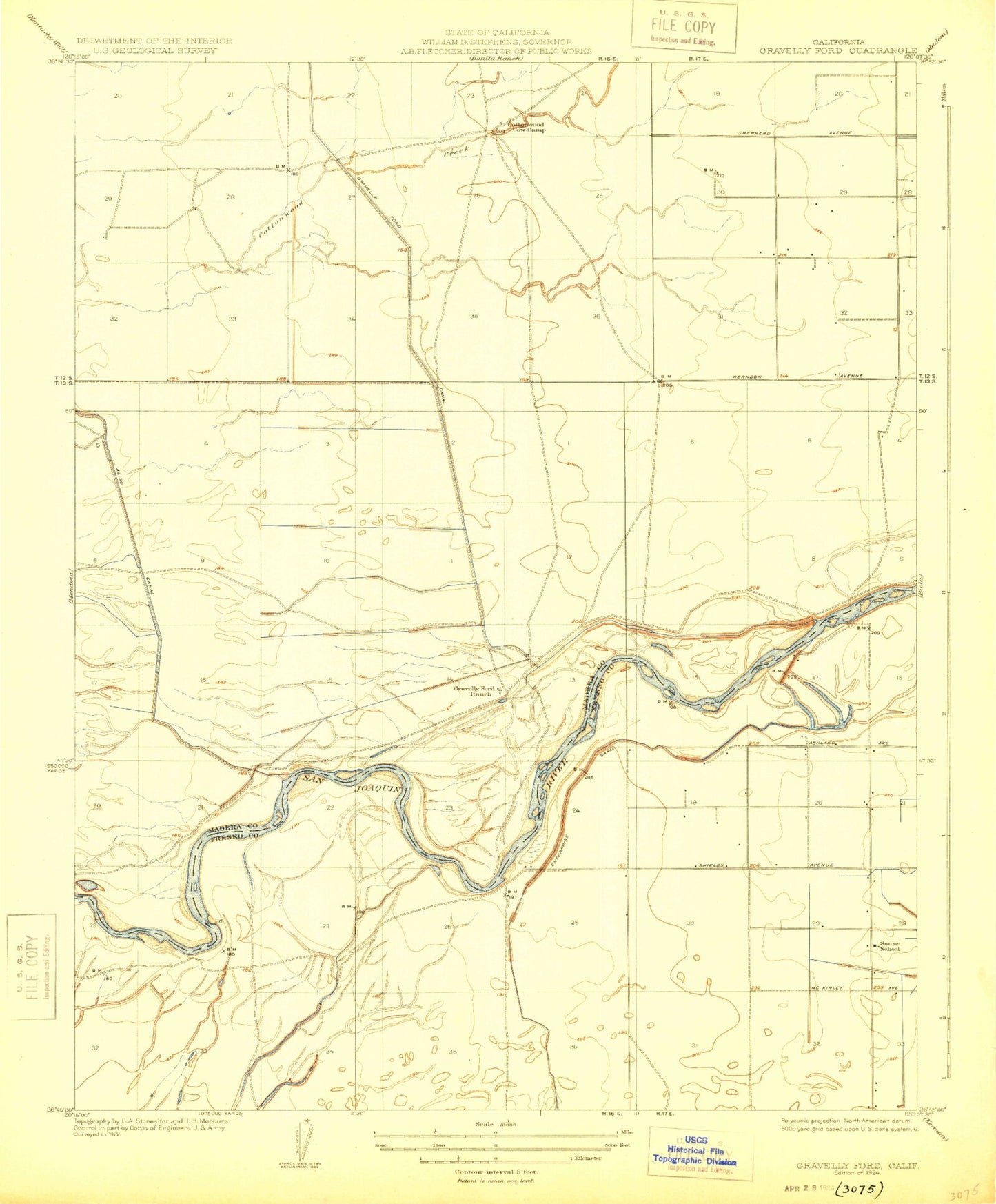 Classic USGS Gravelly Ford California 7.5'x7.5' Topo Map Image