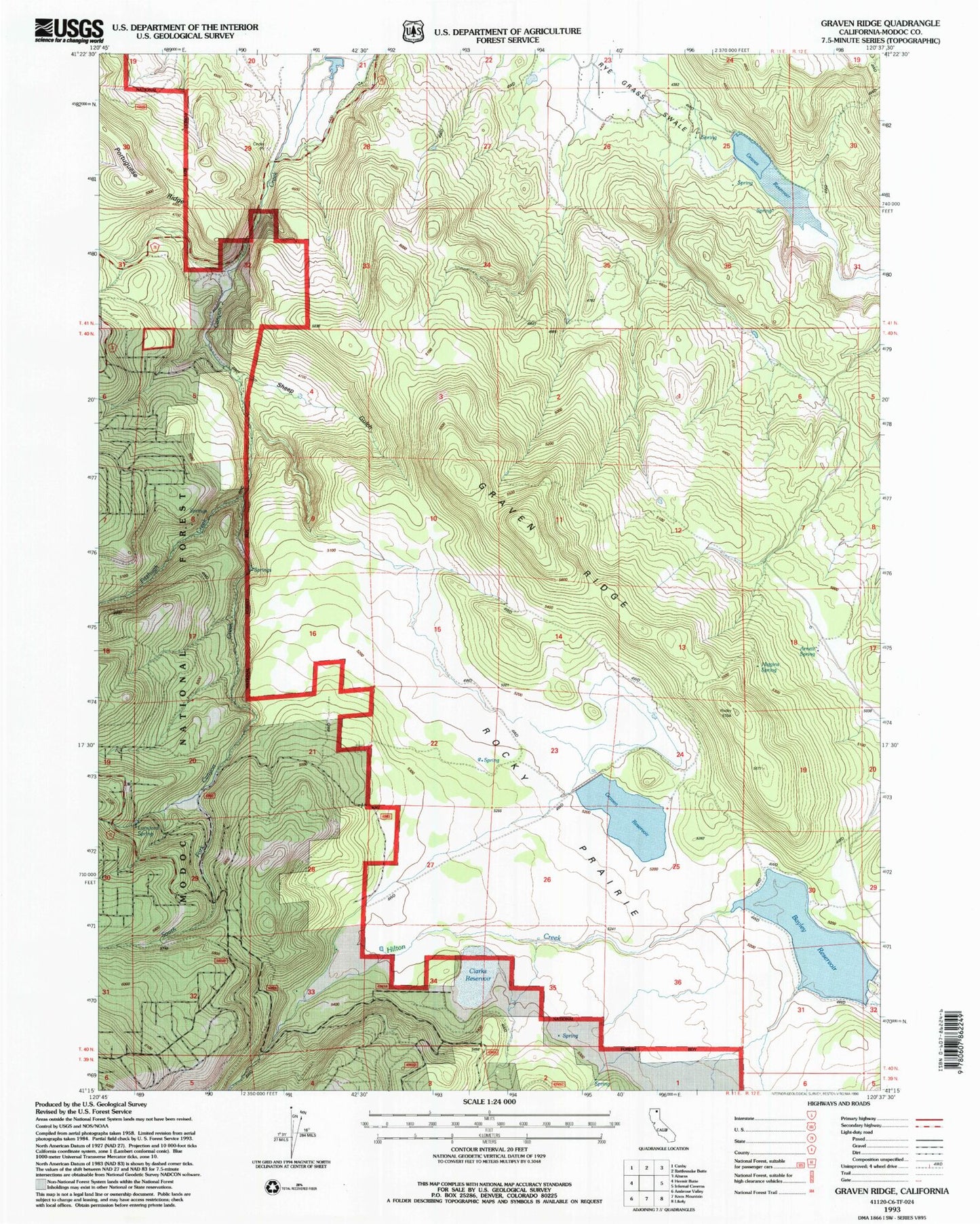 Classic USGS Graven Ridge California 7.5'x7.5' Topo Map Image