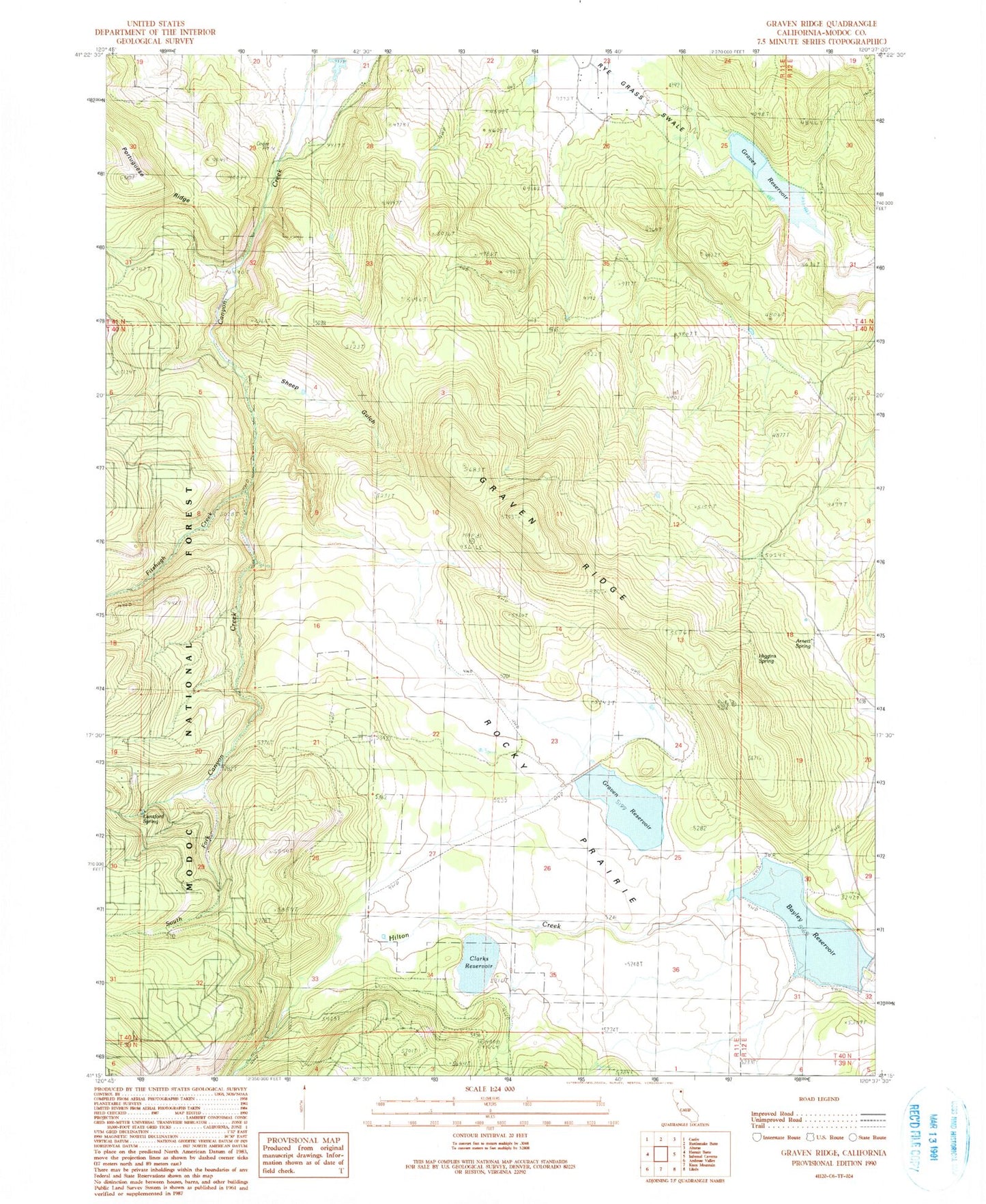 Classic USGS Graven Ridge California 7.5'x7.5' Topo Map Image