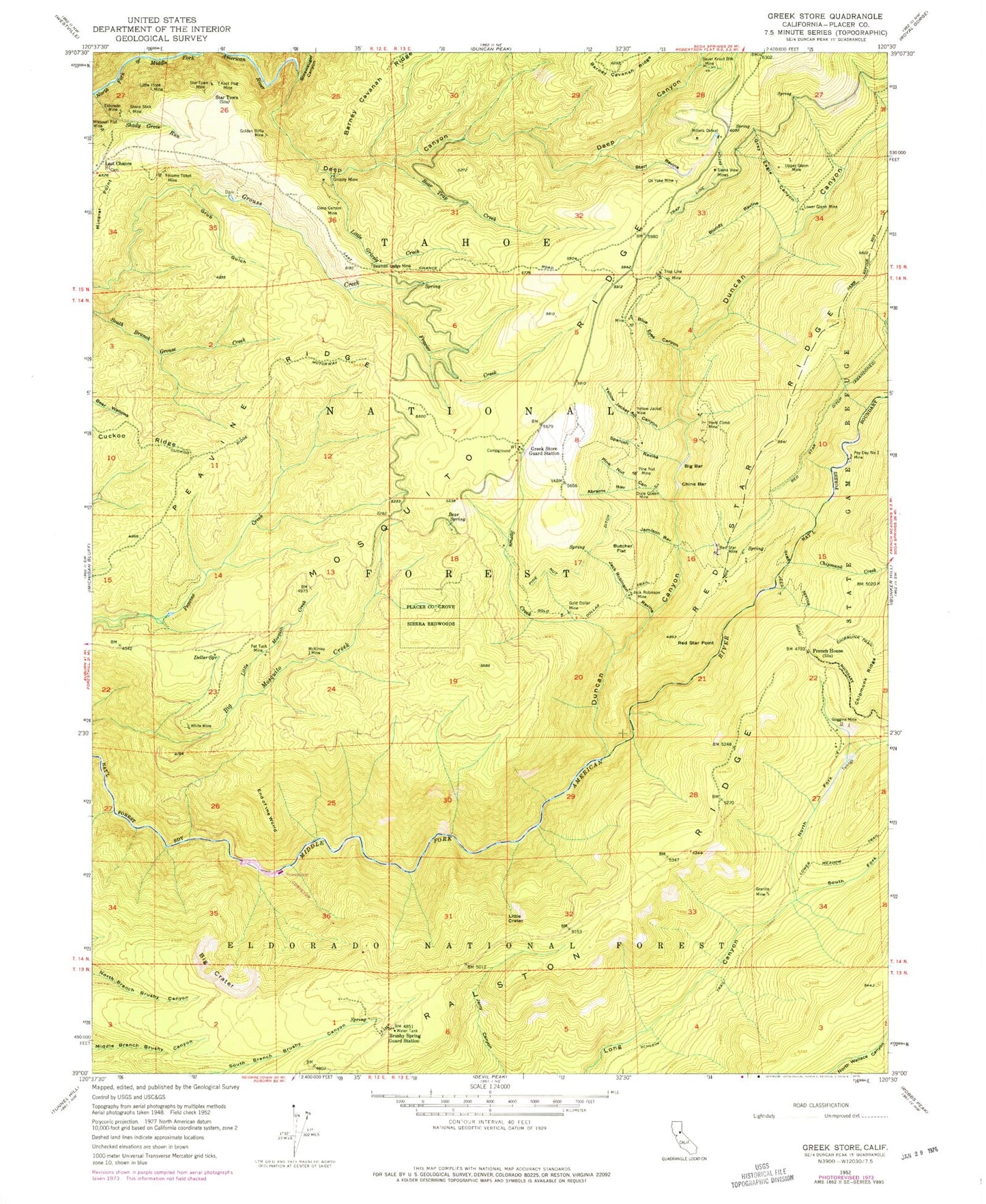 Classic USGS Greek Store California 7.5'x7.5' Topo Map Image