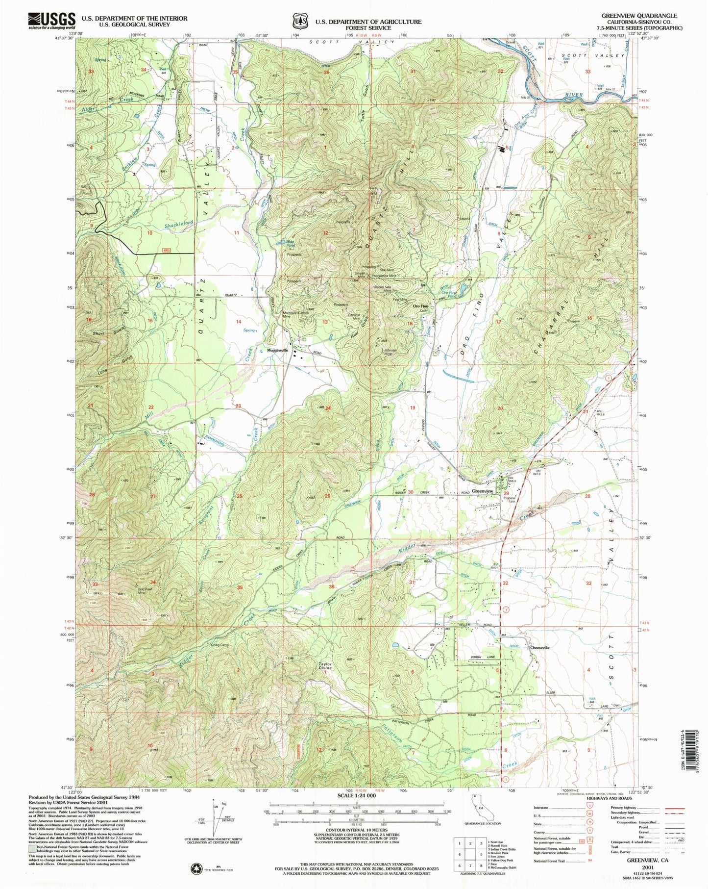 Classic USGS Greenview California 7.5'x7.5' Topo Map Image