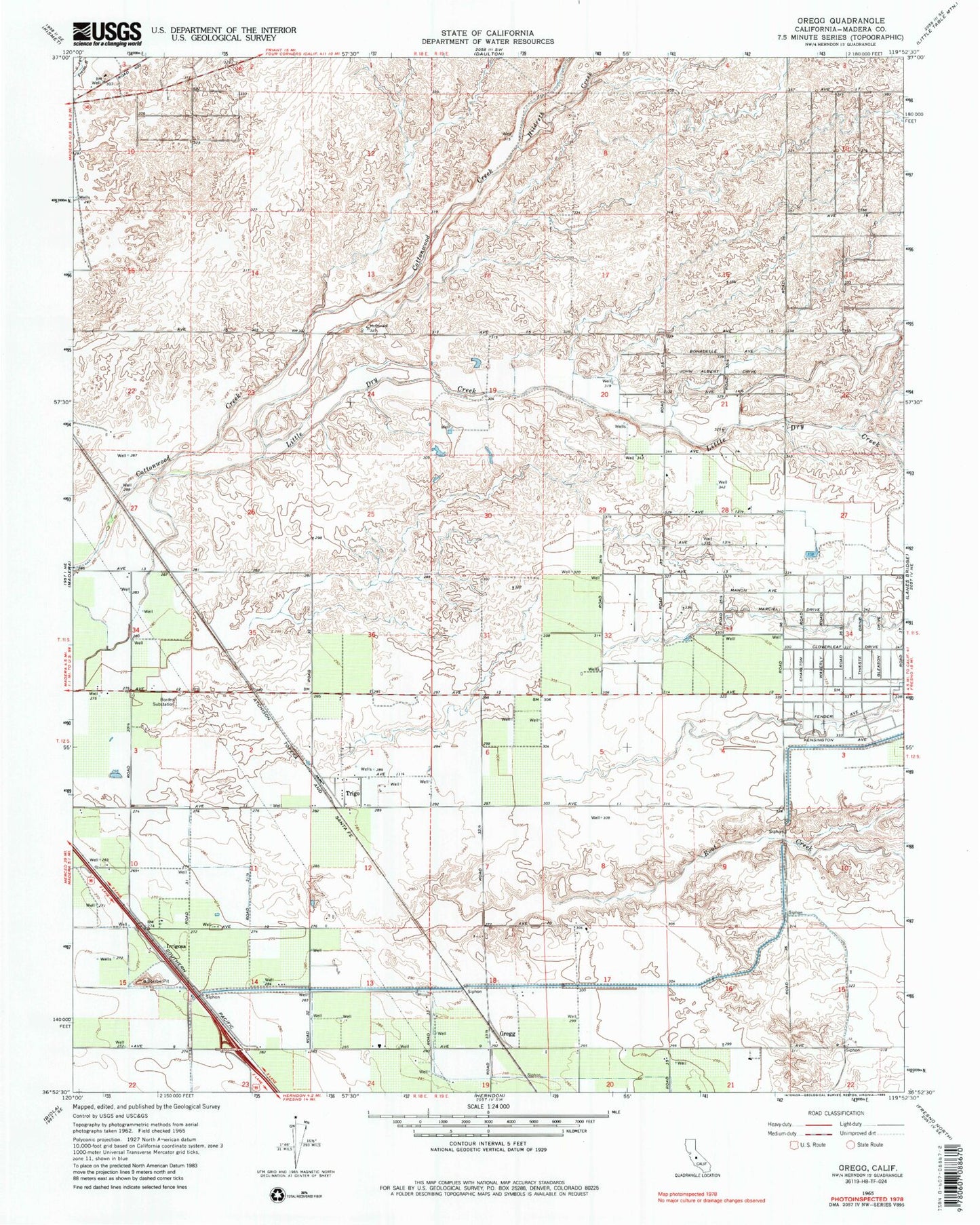 Classic USGS Gregg California 7.5'x7.5' Topo Map Image