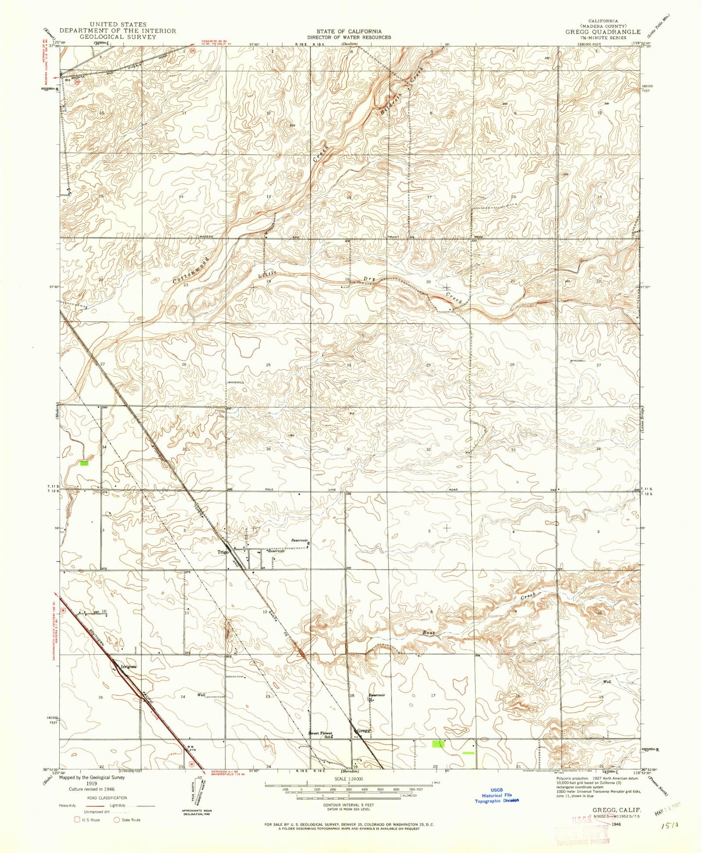 Classic USGS Gregg California 7.5'x7.5' Topo Map Image