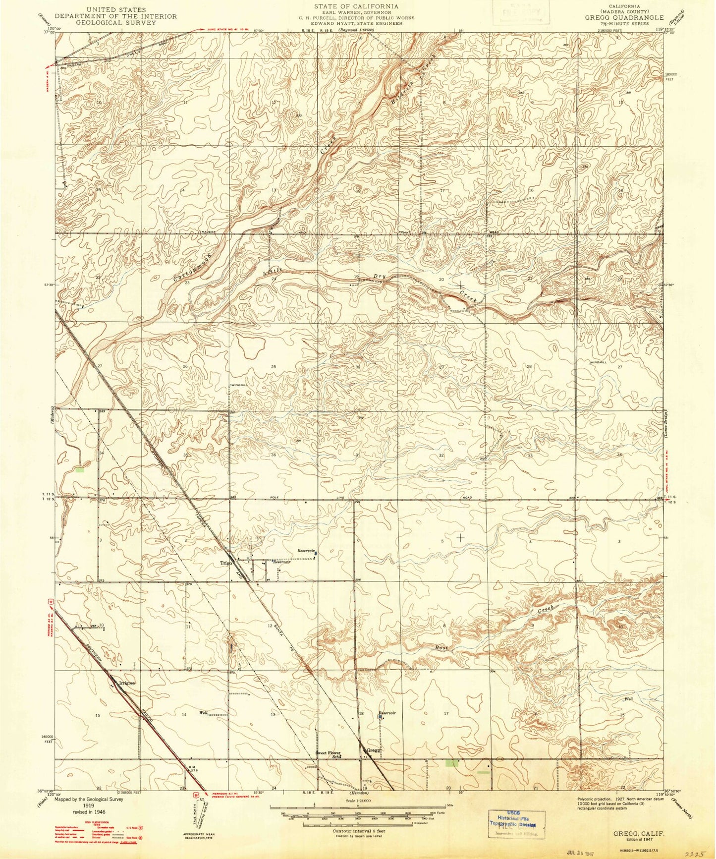 Classic USGS Gregg California 7.5'x7.5' Topo Map Image