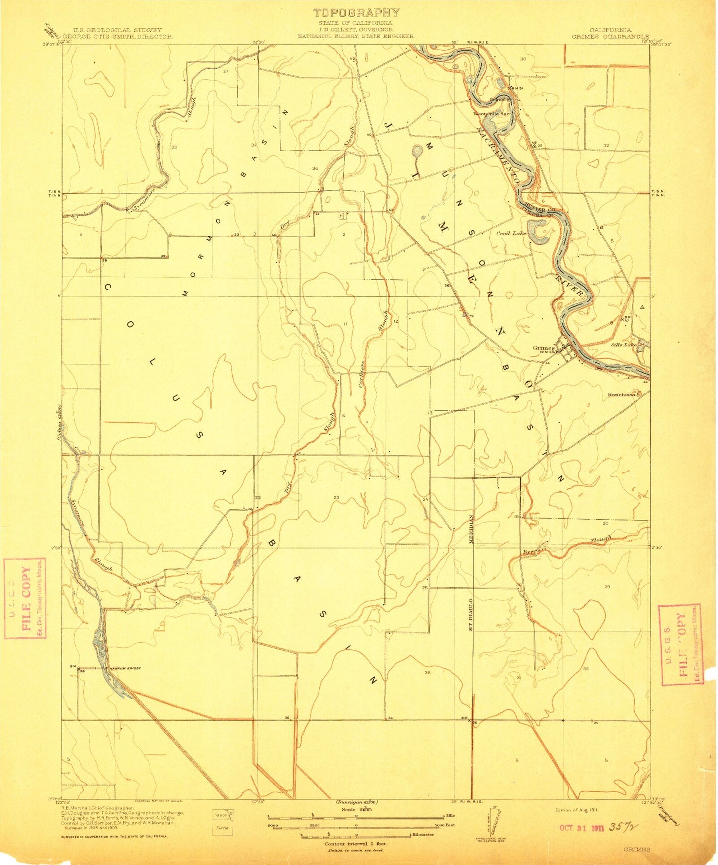 Classic USGS Grimes California 7.5'x7.5' Topo Map Image
