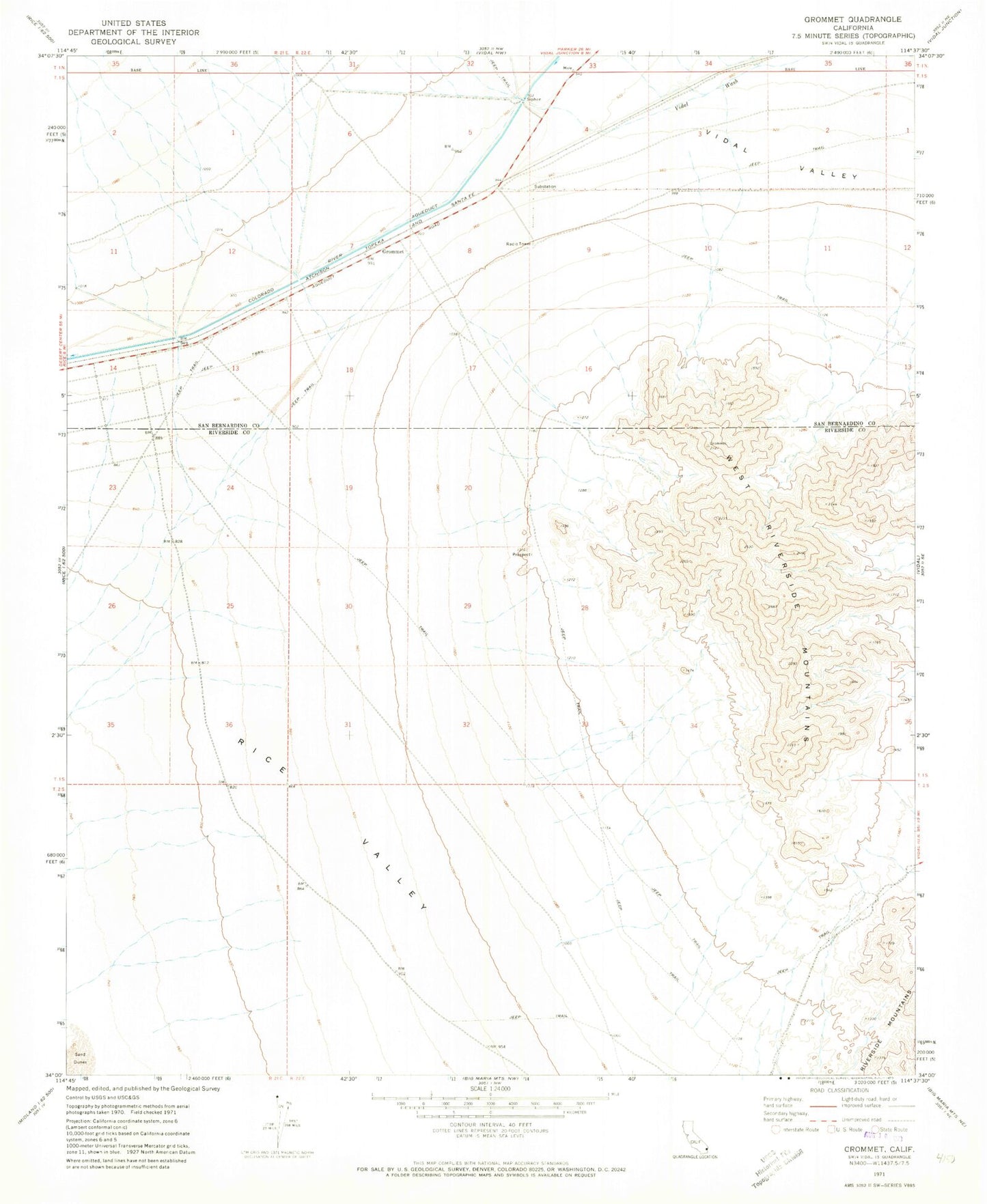 Classic USGS Grommet California 7.5'x7.5' Topo Map Image