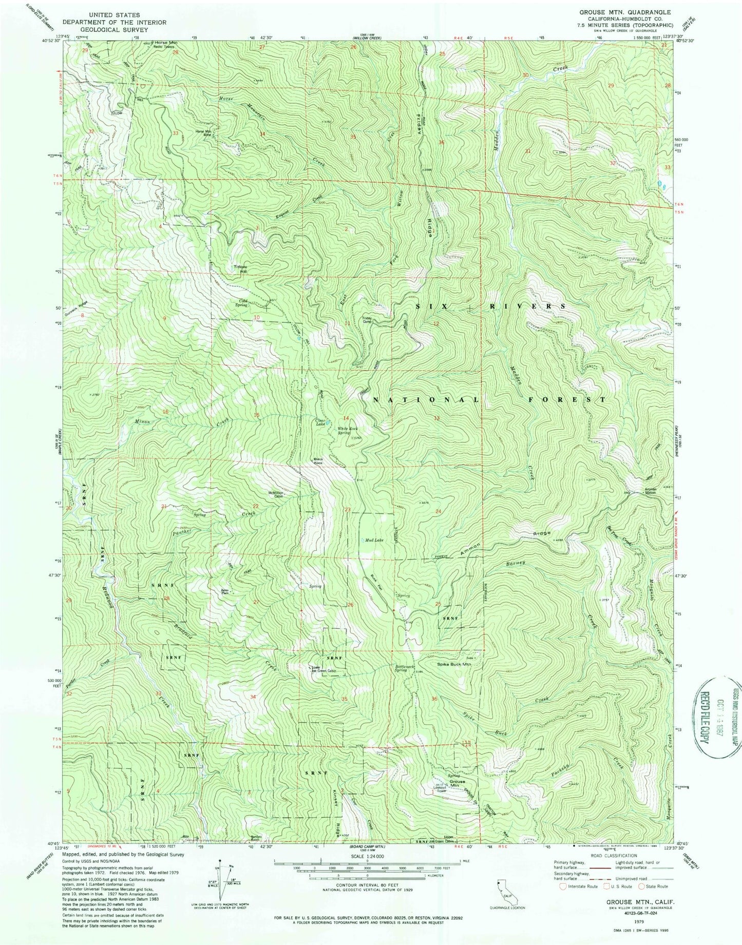 Classic USGS Grouse Mountain California 7.5'x7.5' Topo Map Image