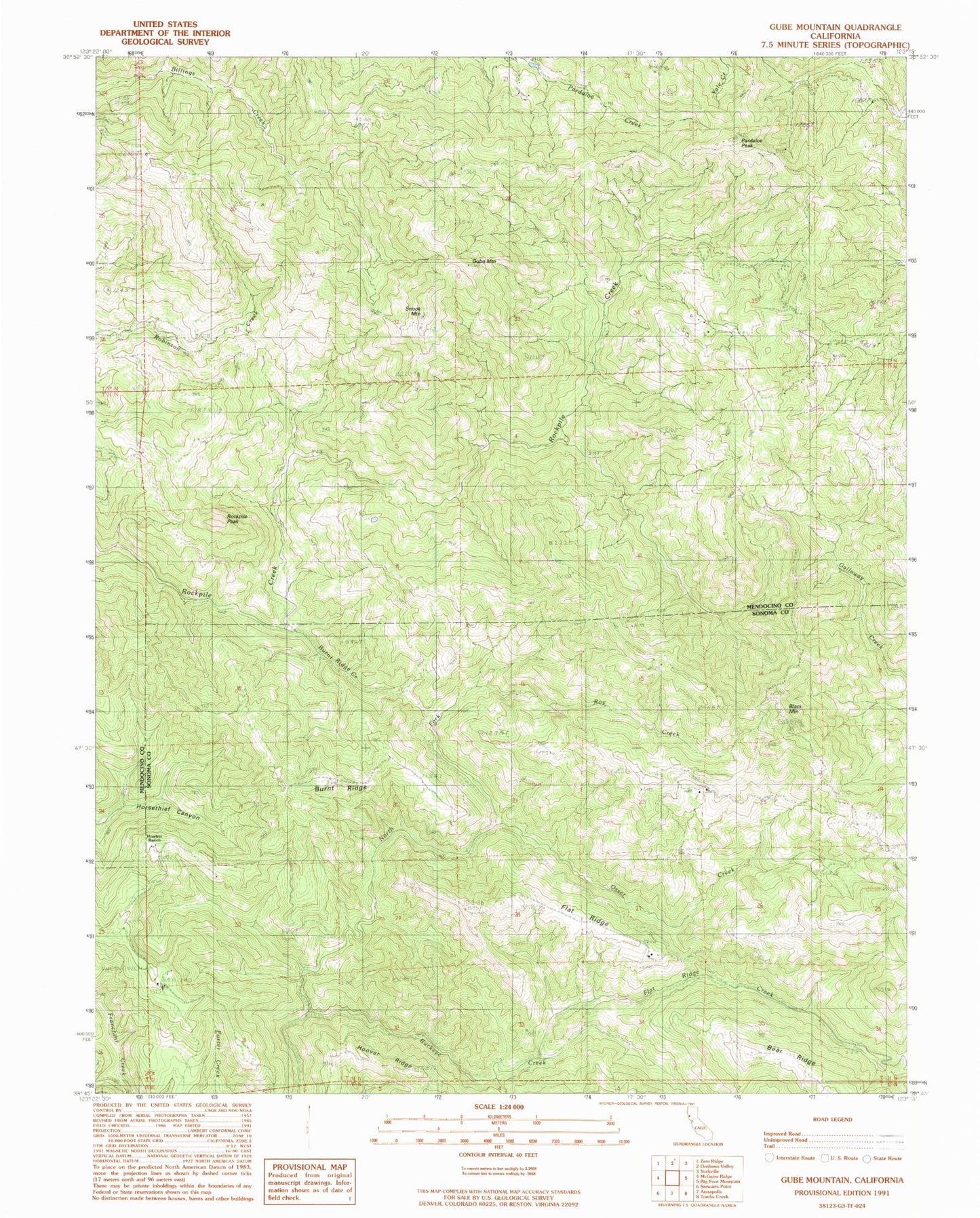 Classic USGS Gube Mountain California 7.5'x7.5' Topo Map Image