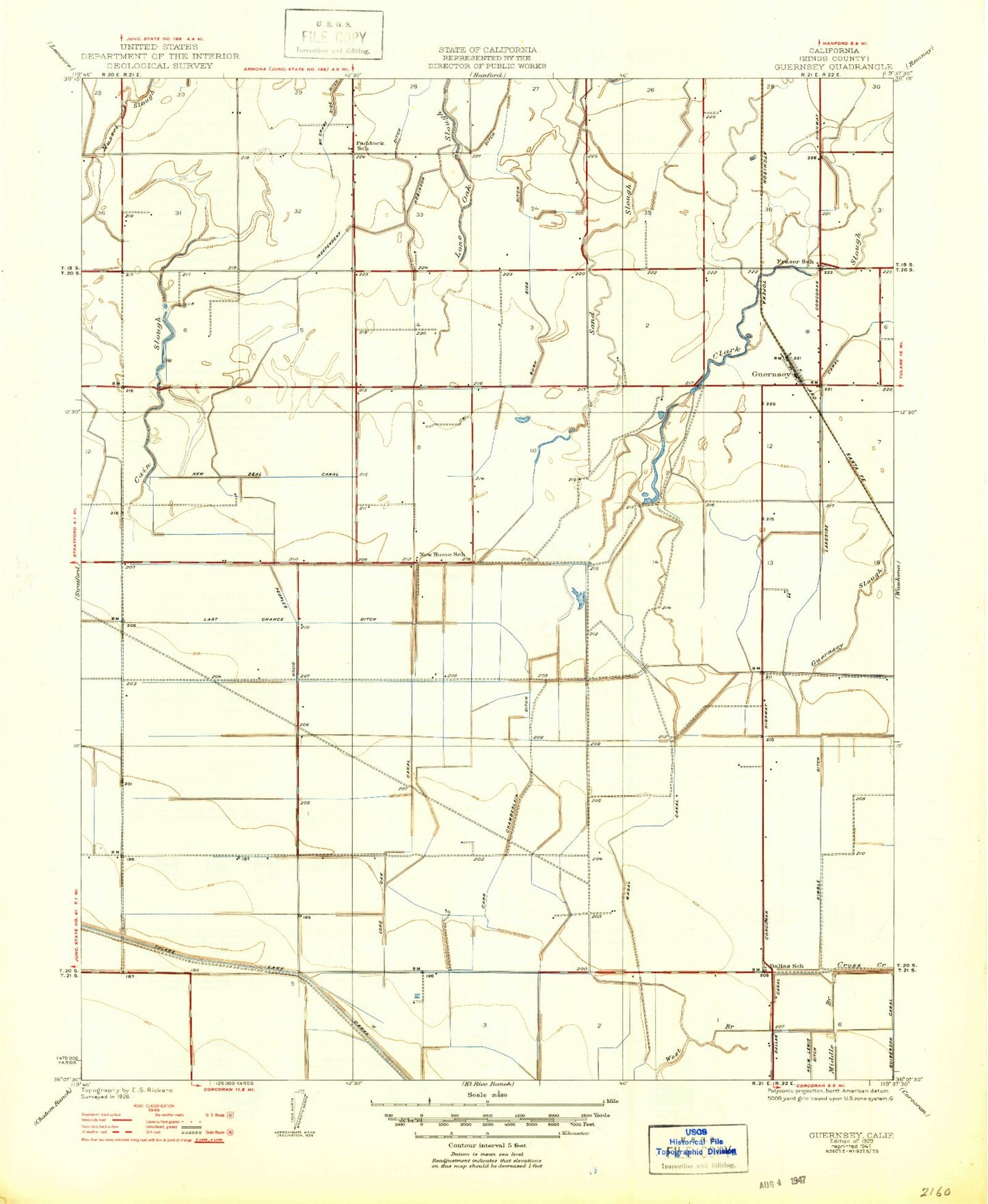Classic USGS Guernsey California 7.5'x7.5' Topo Map Image