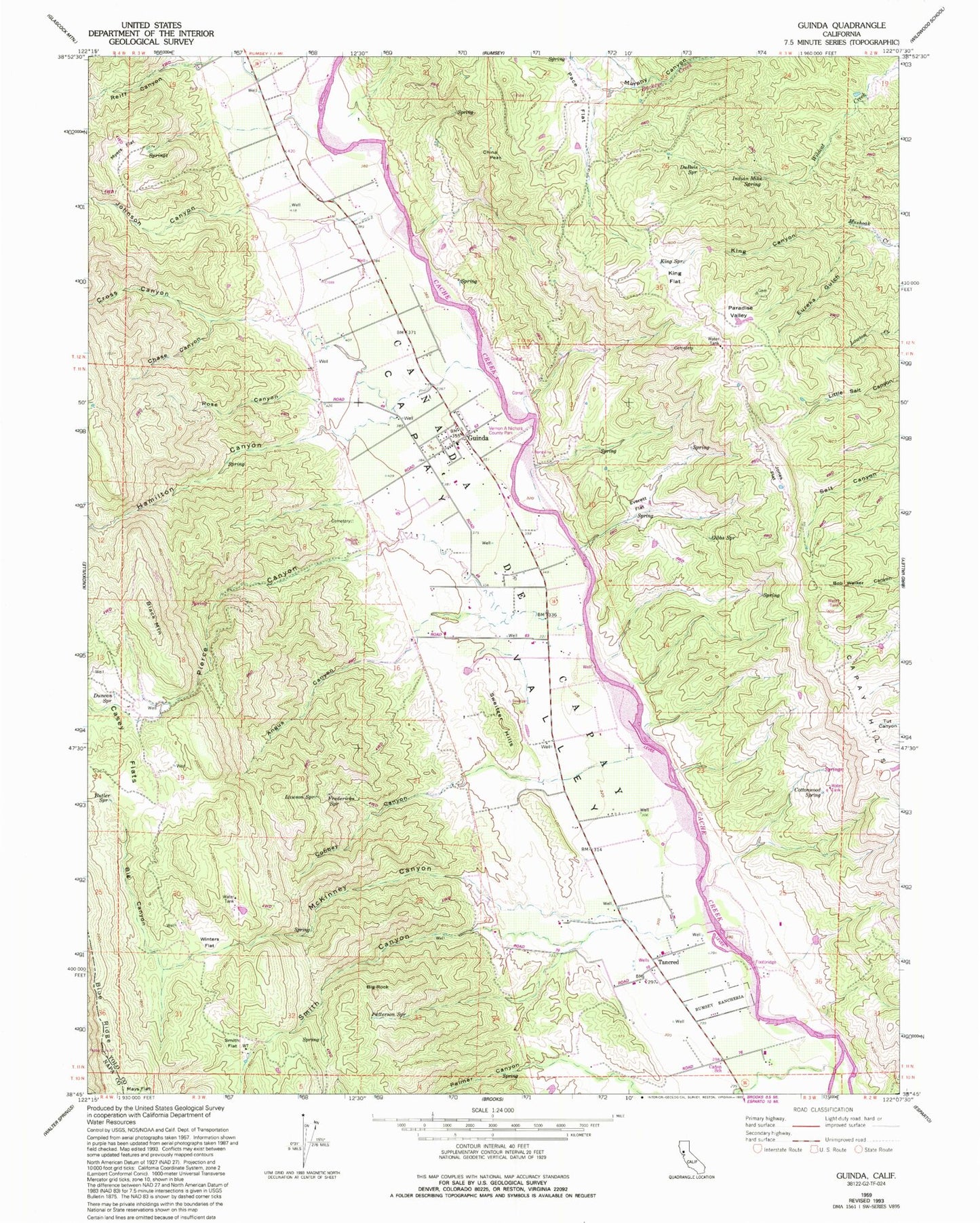Classic USGS Guinda California 7.5'x7.5' Topo Map Image