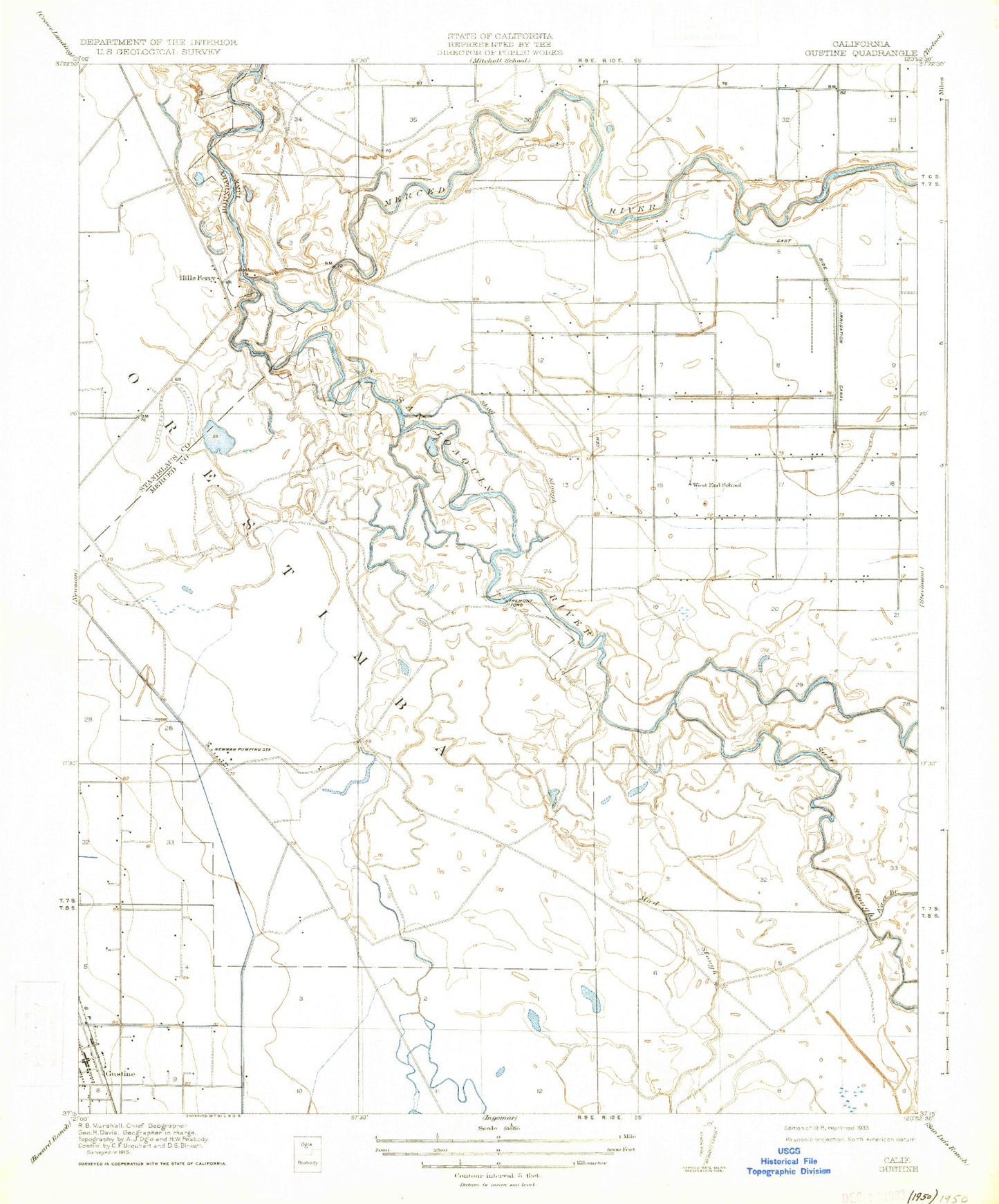 Classic USGS Gustine California 7.5'x7.5' Topo Map Image