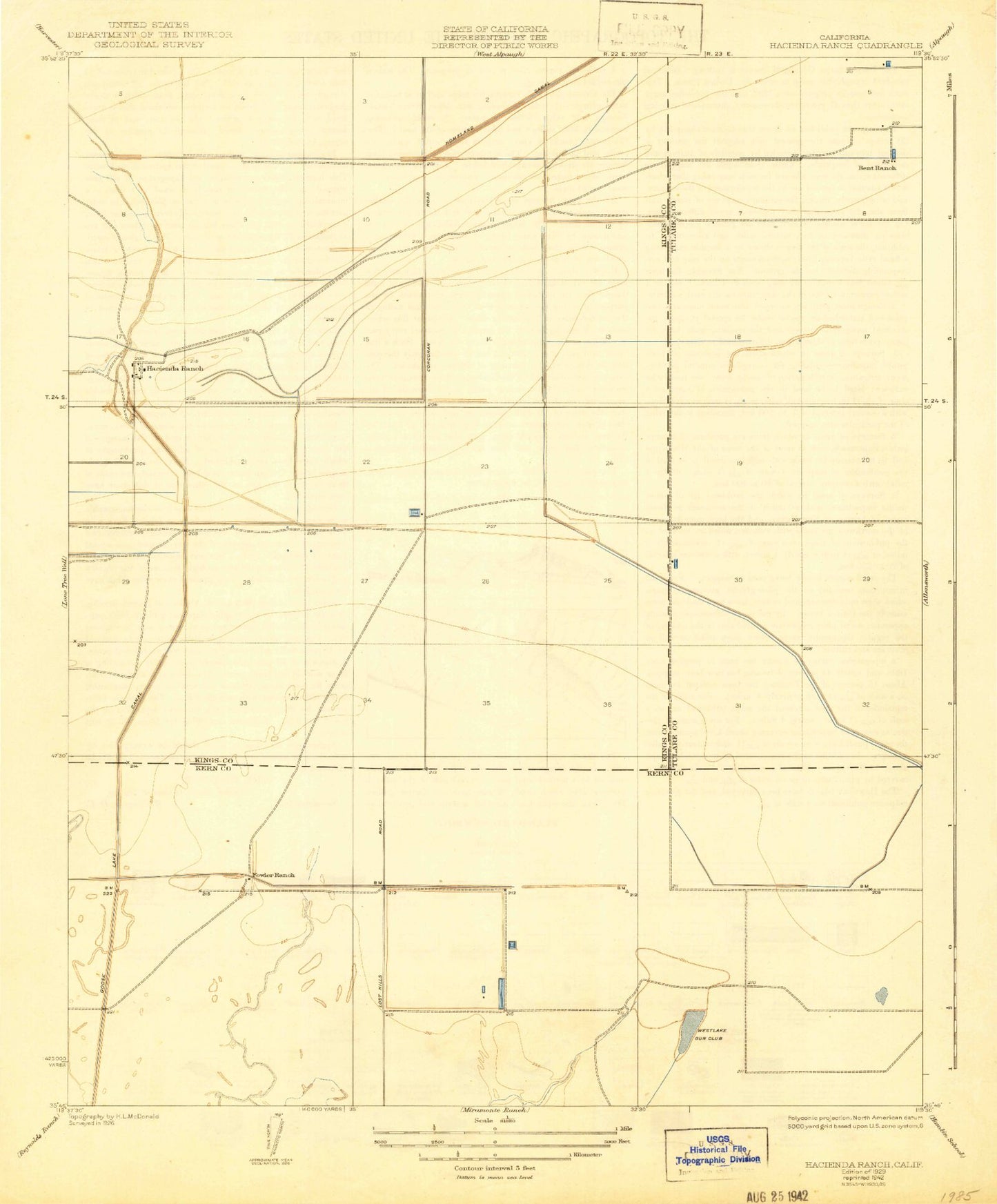 Classic USGS Hacienda Ranch California 7.5'x7.5' Topo Map Image