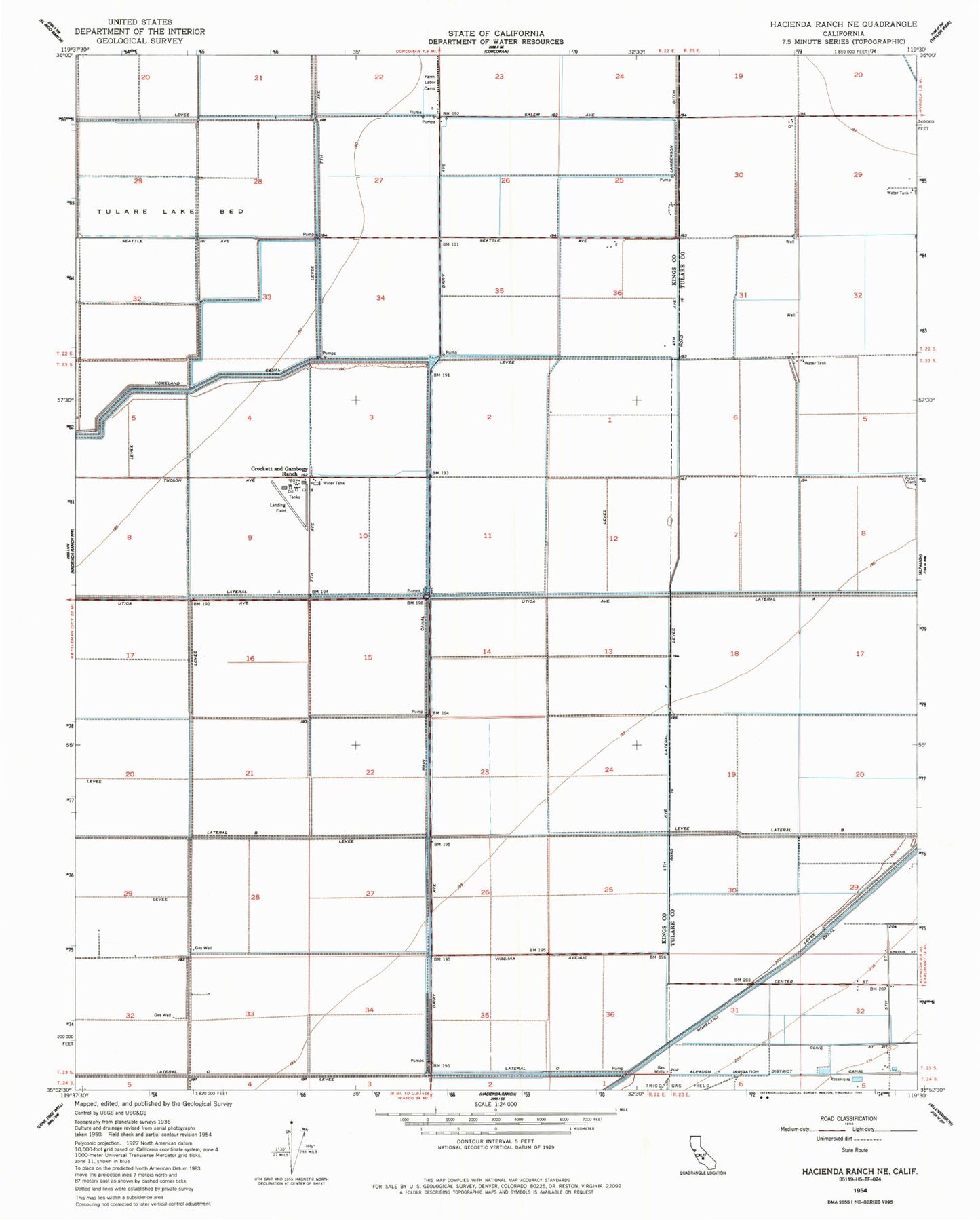 Classic USGS Hacienda Ranch NE California 7.5'x7.5' Topo Map Image