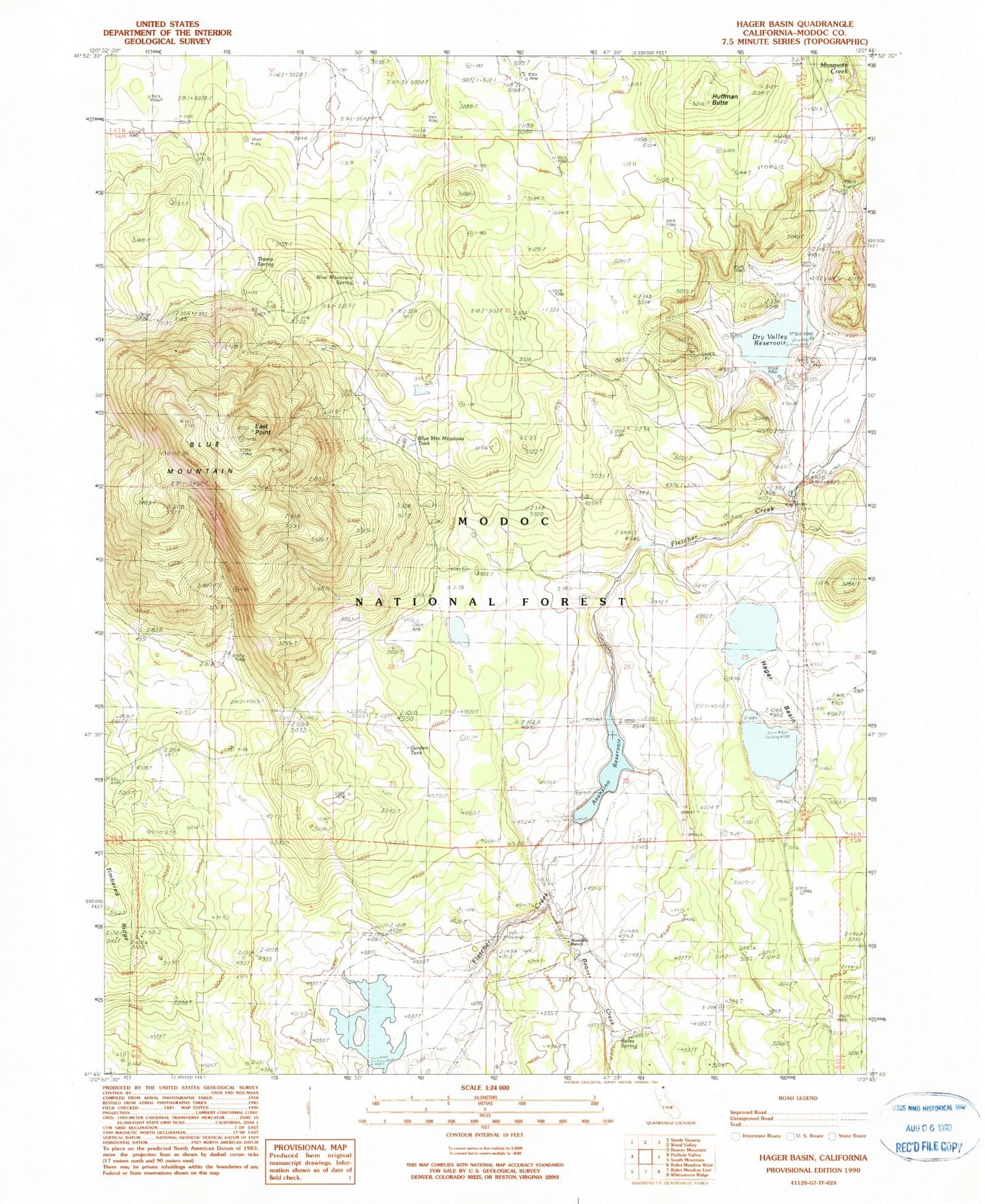 Classic USGS Hager Basin California 7.5'x7.5' Topo Map Image