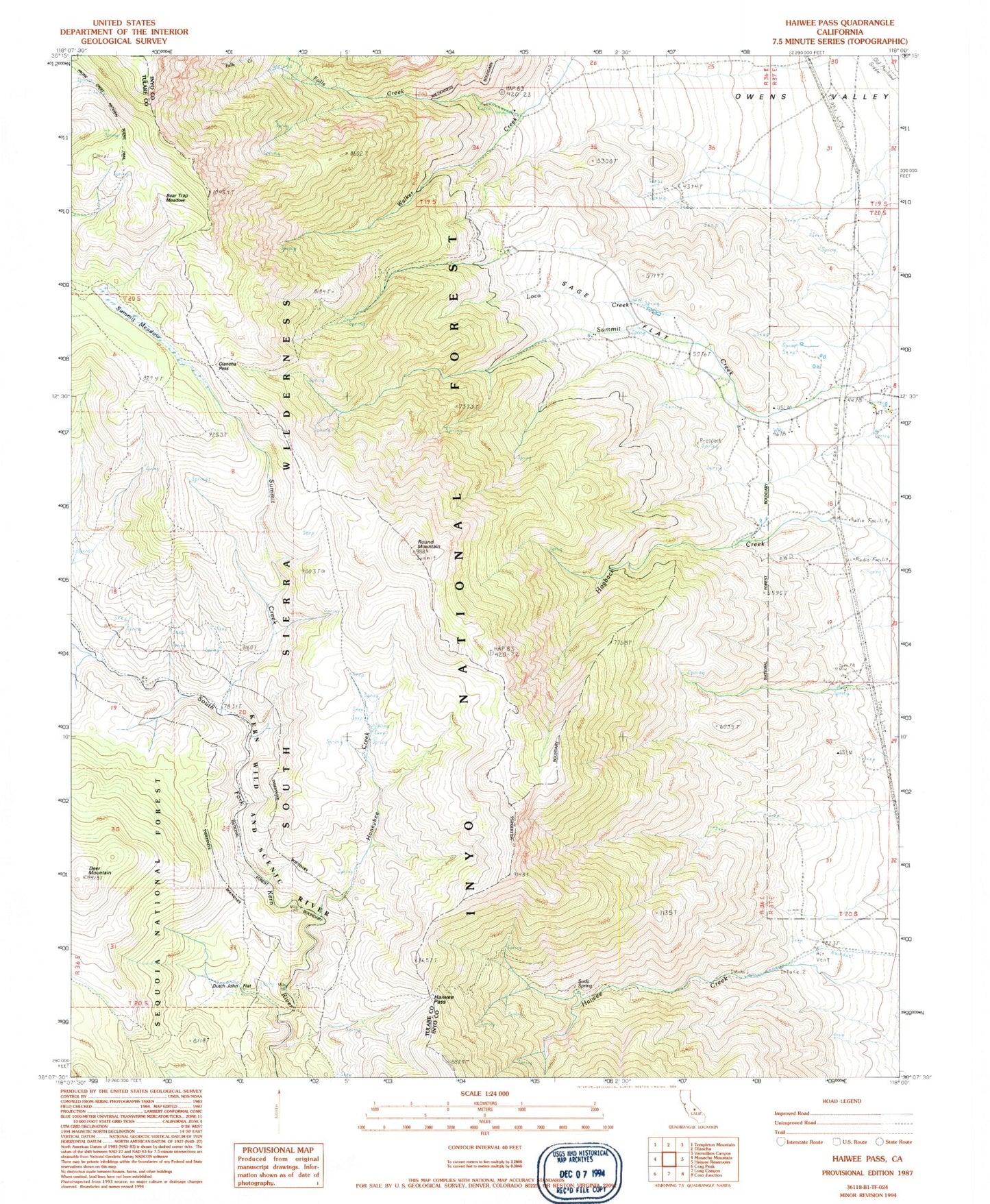 Classic USGS Haiwee Pass California 7.5'x7.5' Topo Map Image