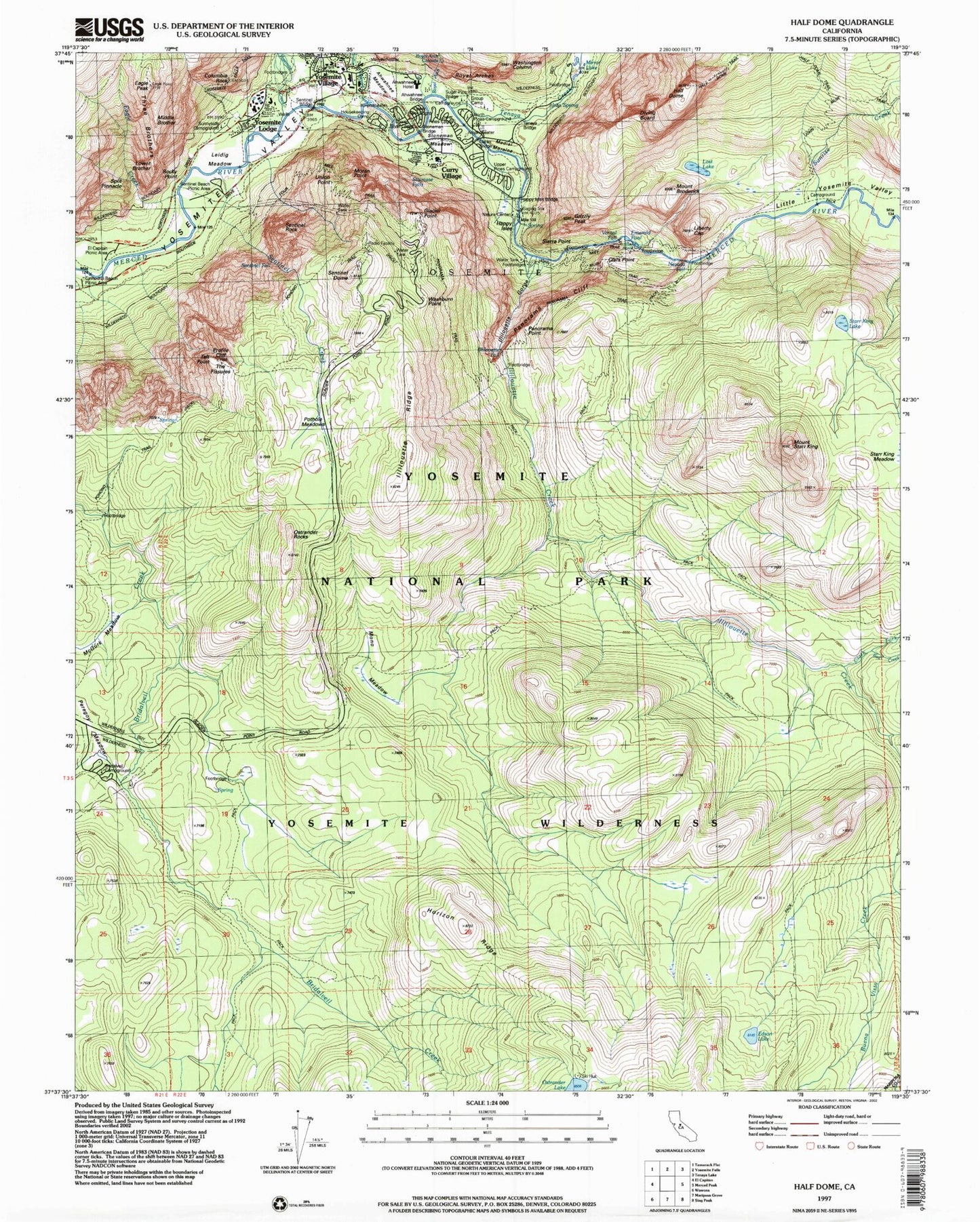 USGS Classic Half Dome California 7.5'x7.5' Topo Map Image