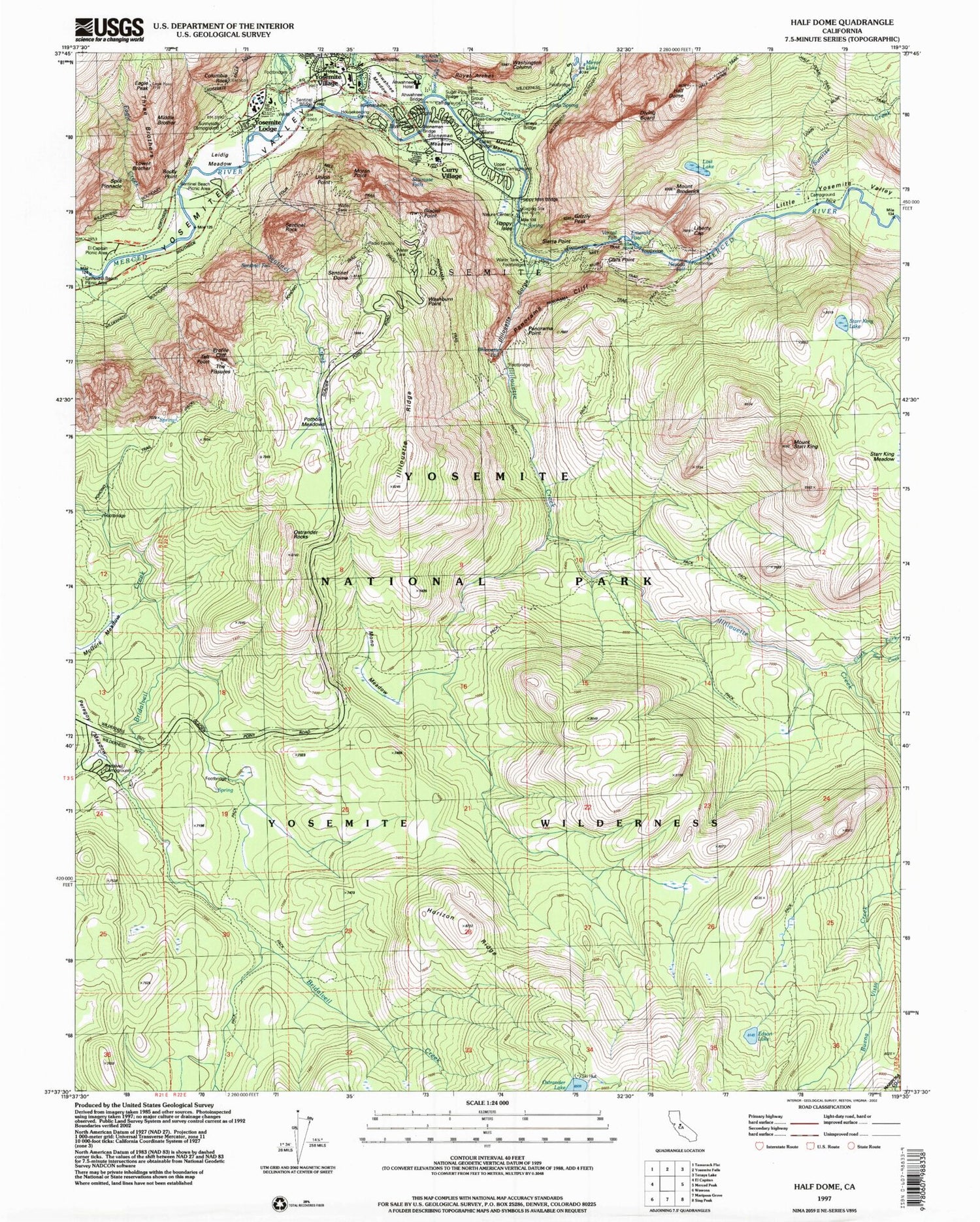USGS Classic Half Dome California 7.5'x7.5' Topo Map Image