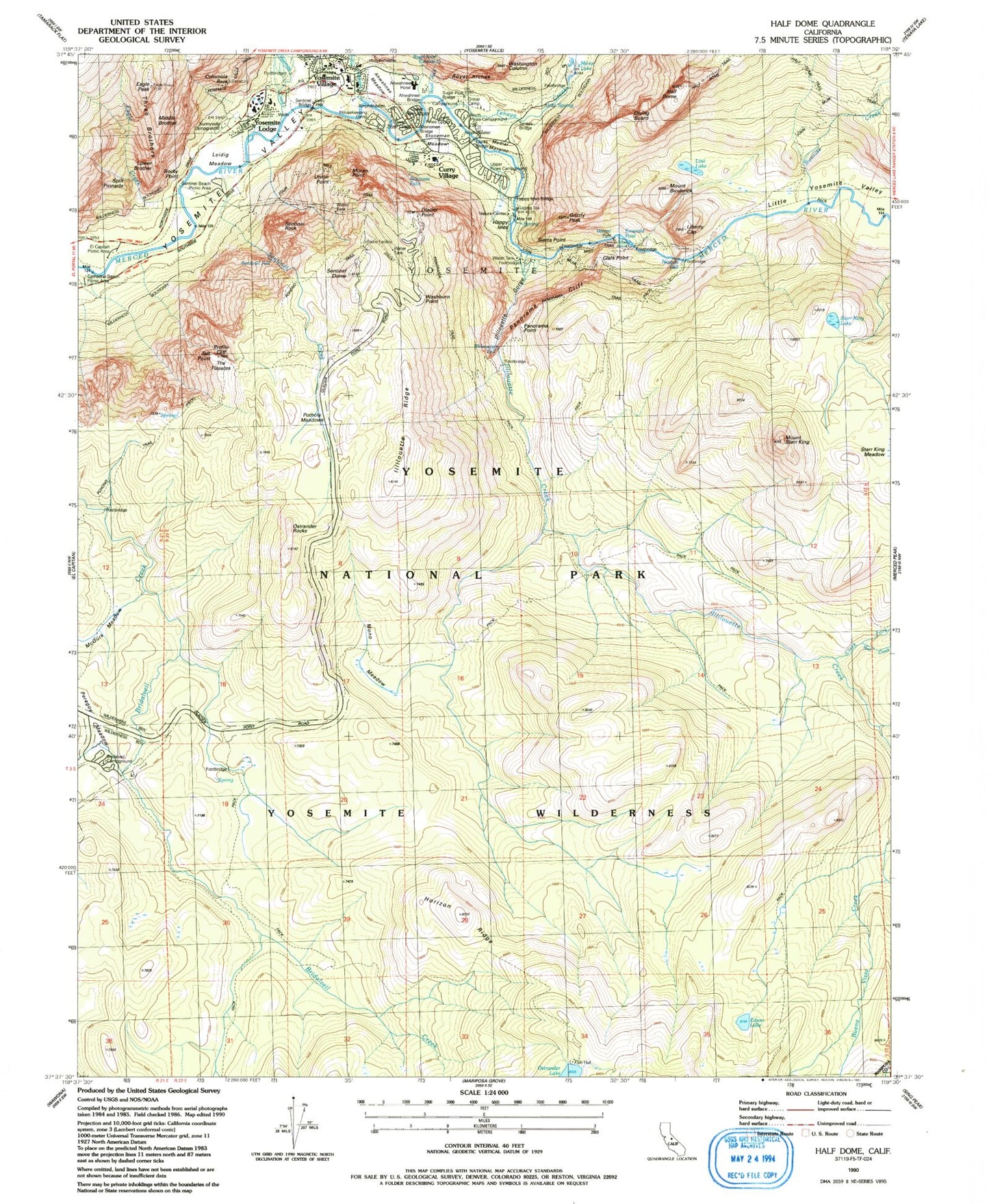 USGS Classic Half Dome California 7.5'x7.5' Topo Map Image
