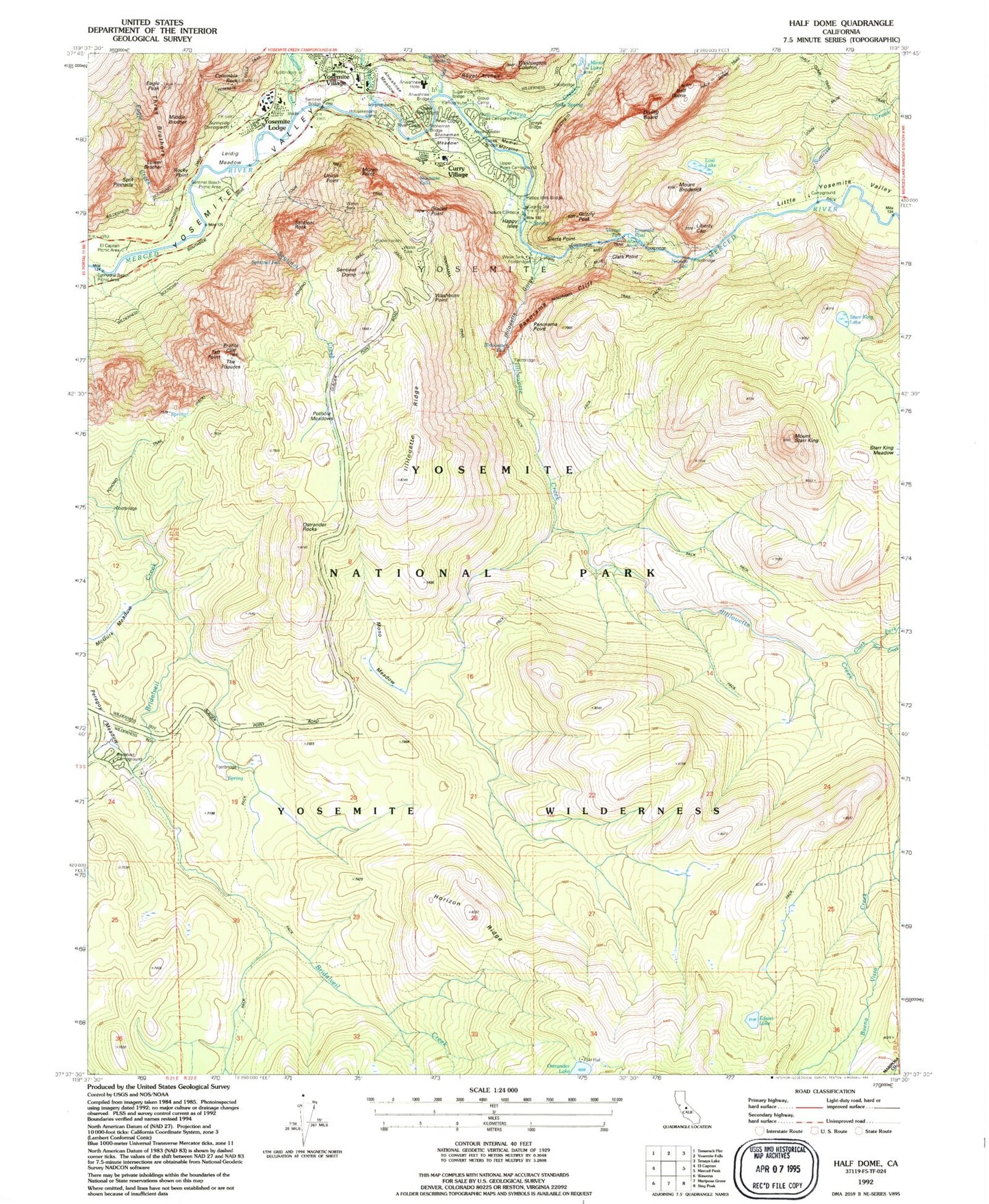 USGS Classic Half Dome California 7.5'x7.5' Topo Map Image