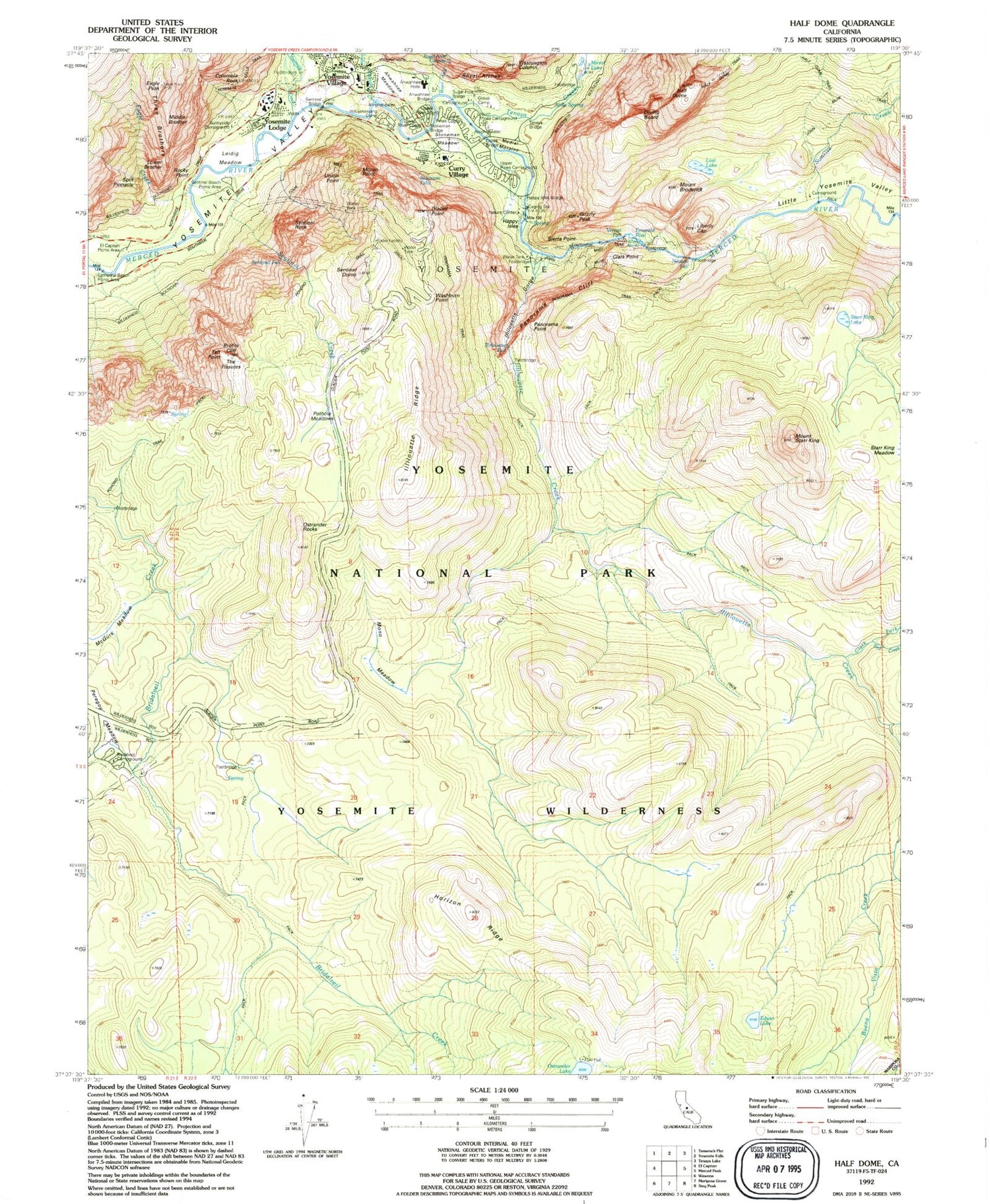 USGS Classic Half Dome California 7.5'x7.5' Topo Map Image