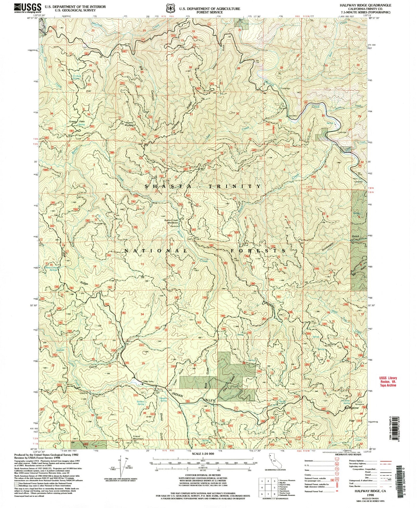 Classic USGS Halfway Ridge California 7.5'x7.5' Topo Map Image