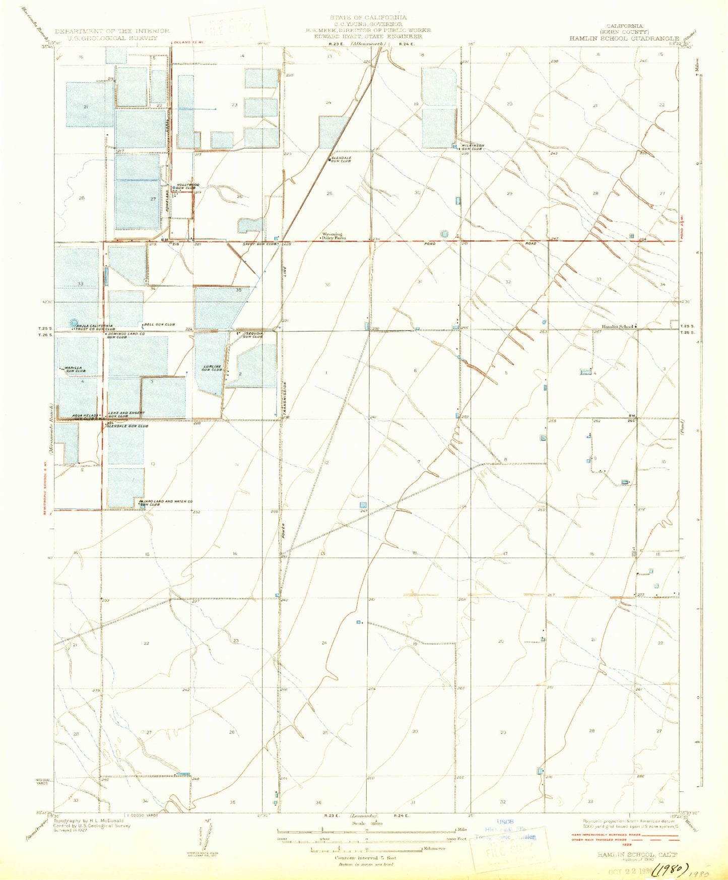 Classic USGS Wasco NW California 7.5'x7.5' Topo Map Image