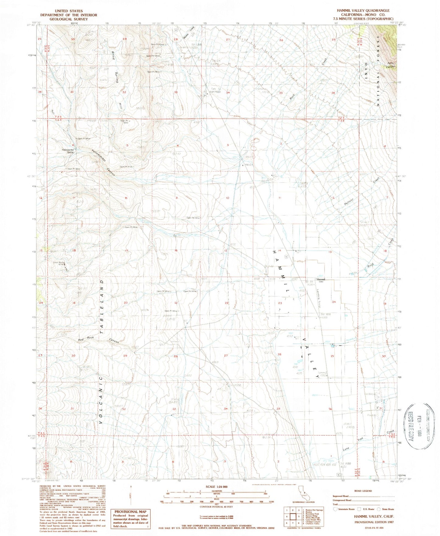Classic USGS Hammil Valley California 7.5'x7.5' Topo Map Image