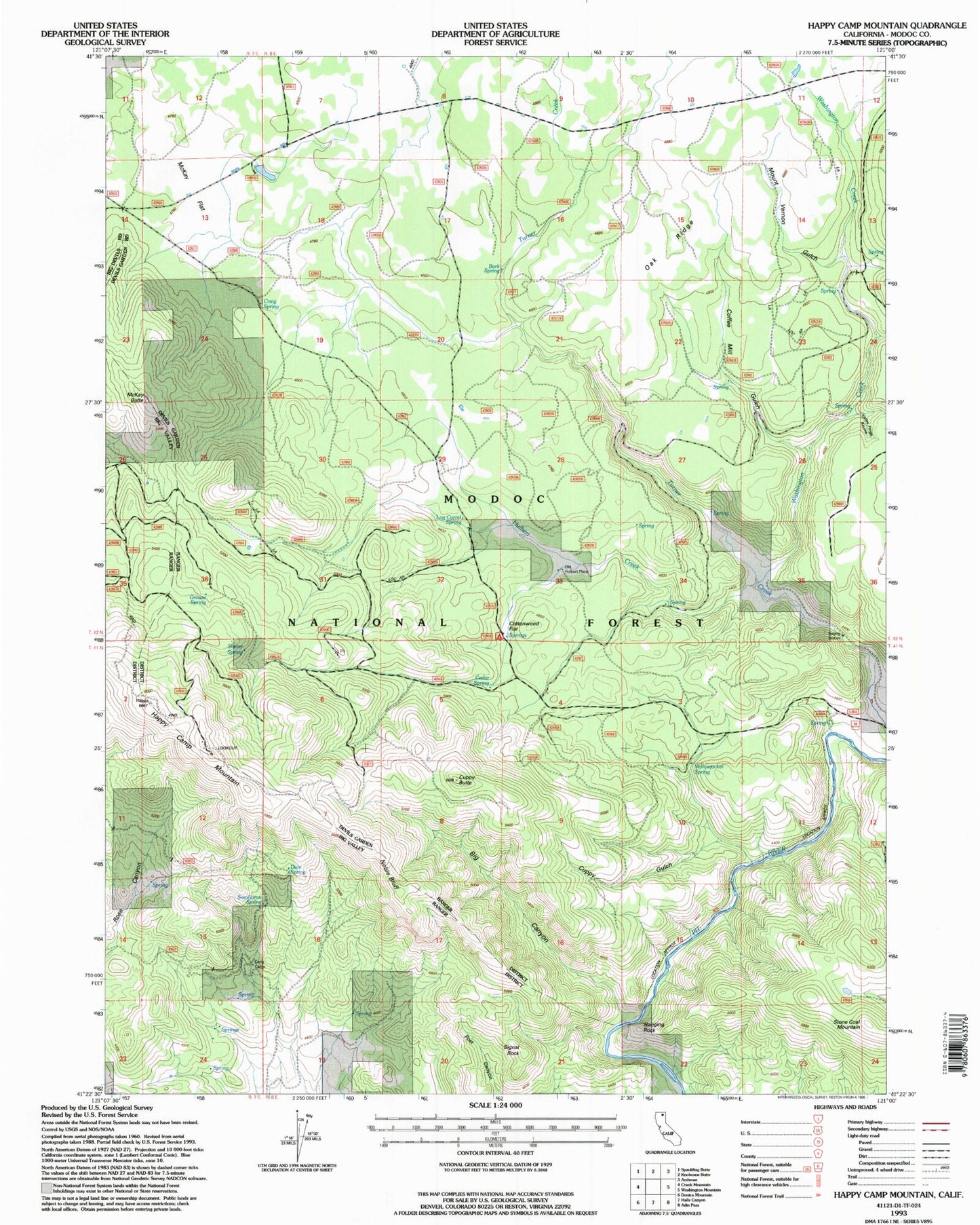 Classic USGS Happy Camp Mountain California 7.5'x7.5' Topo Map Image