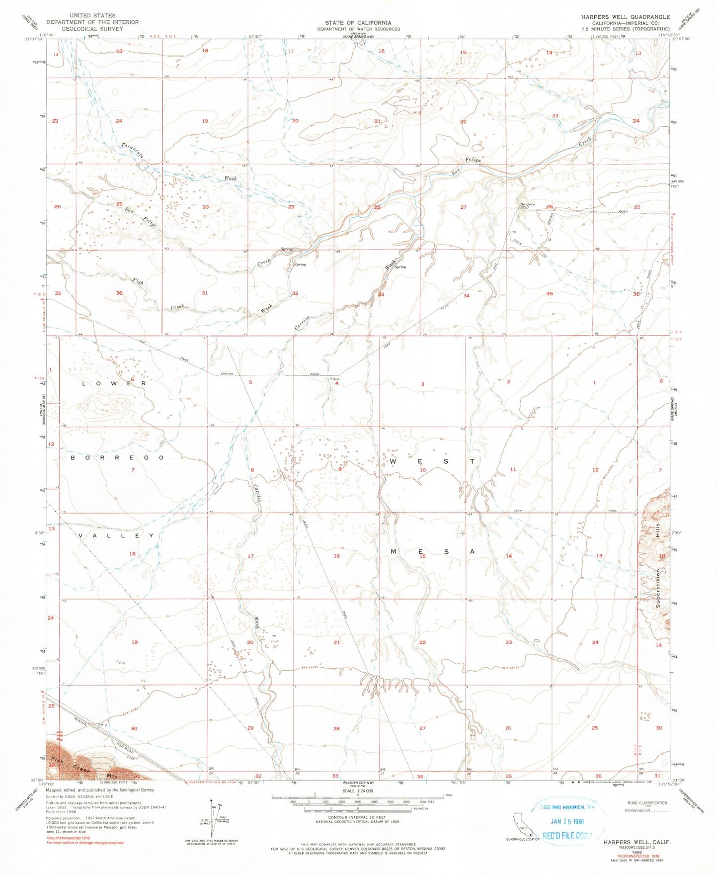 Classic USGS Harpers Well California 7.5'x7.5' Topo Map Image
