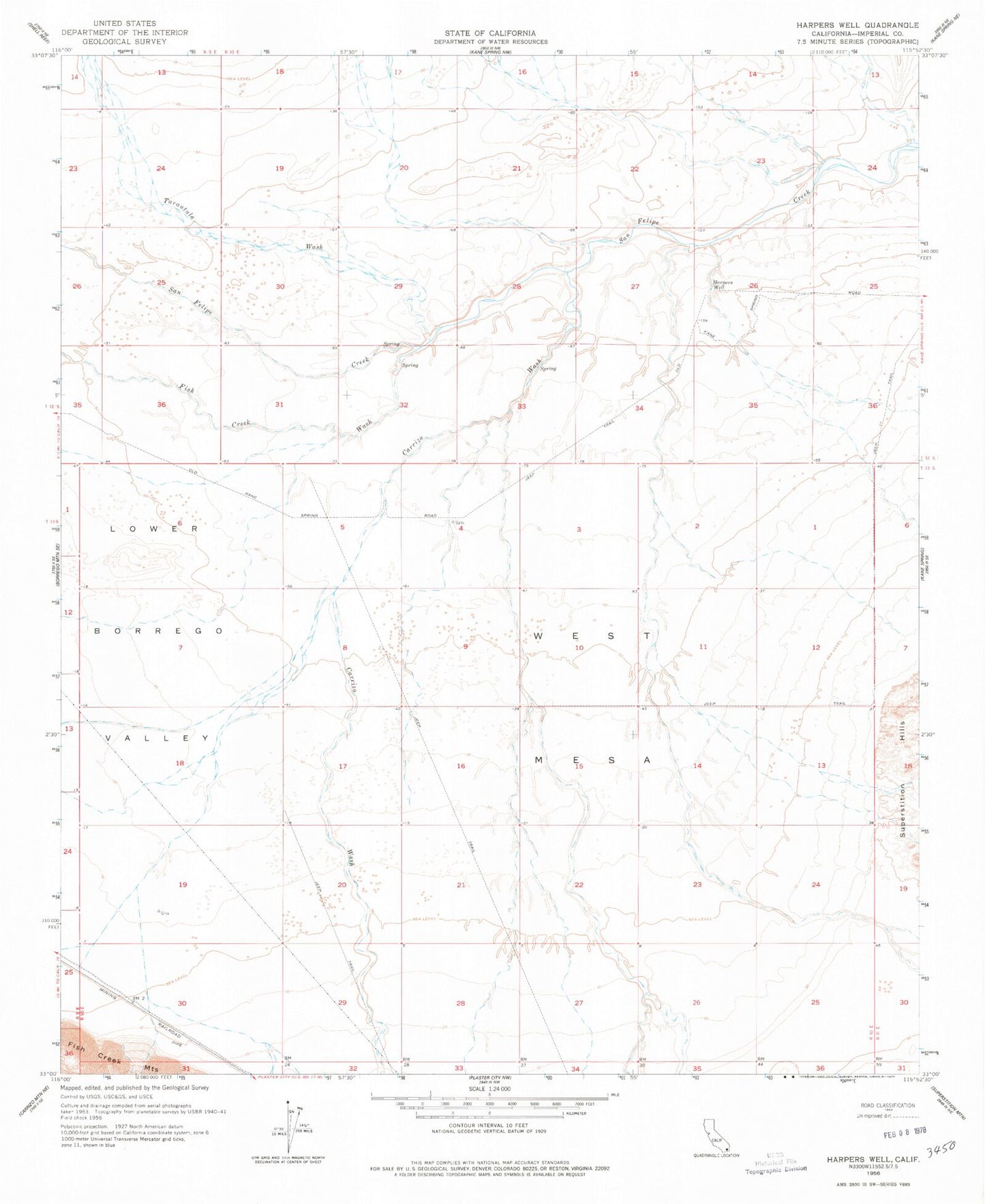 Classic USGS Harpers Well California 7.5'x7.5' Topo Map Image