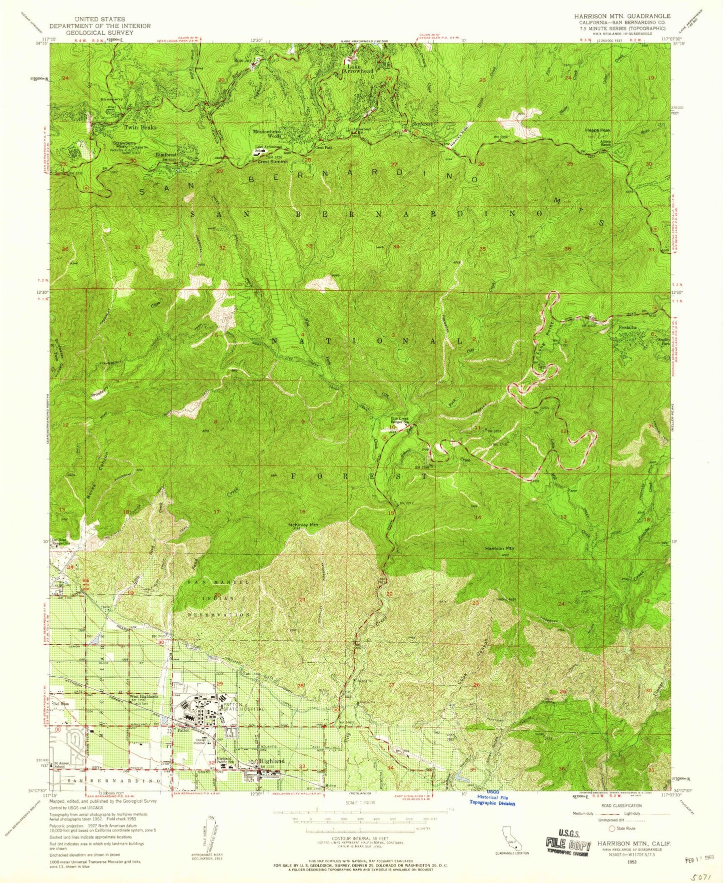 Classic USGS Harrison Mountain California 7.5'x7.5' Topo Map Image
