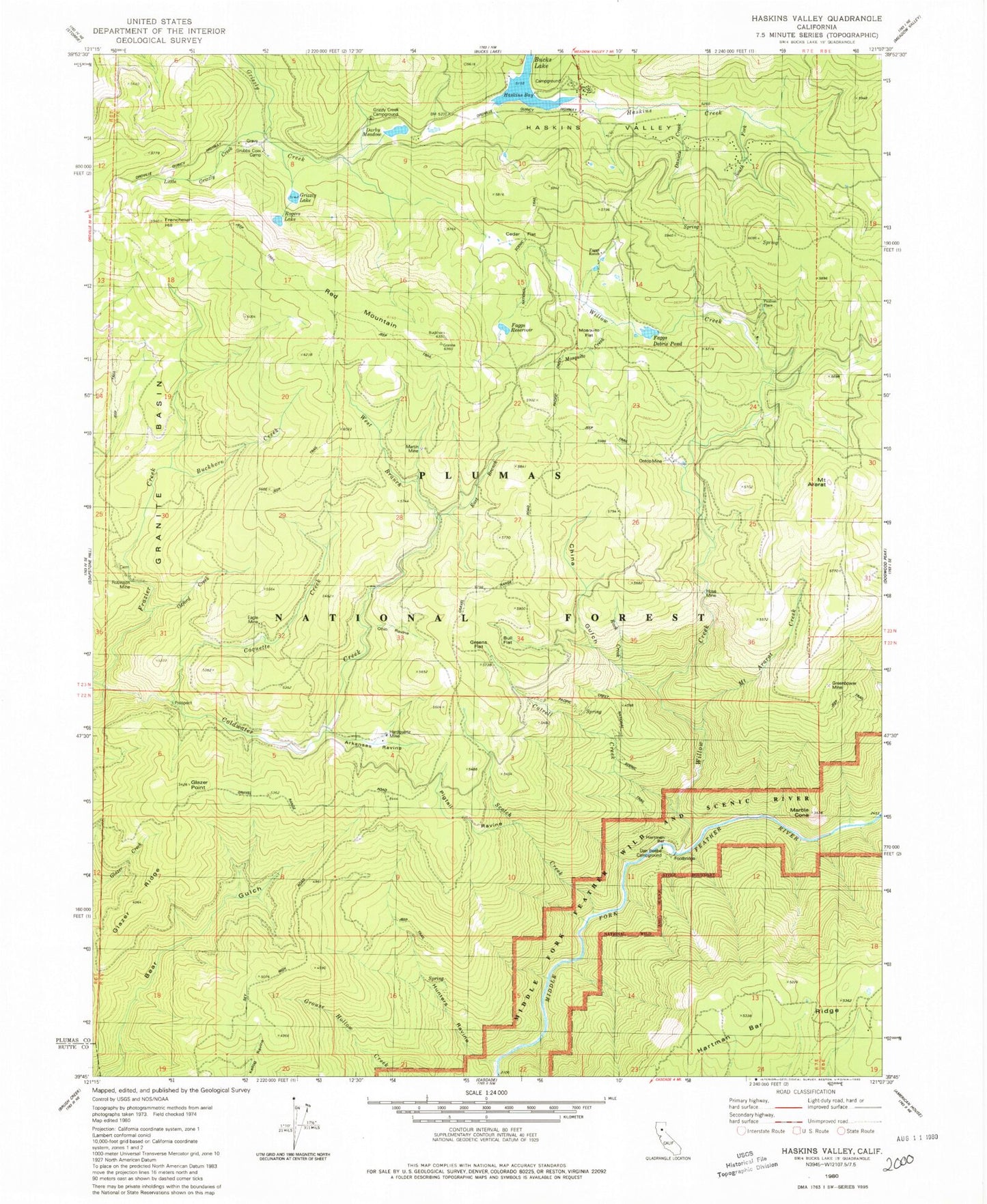 Classic USGS Haskins Valley California 7.5'x7.5' Topo Map Image