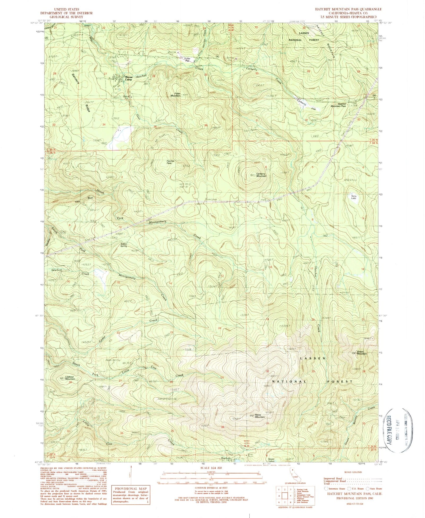 Classic USGS Hatchet Mountain Pass California 7.5'x7.5' Topo Map Image