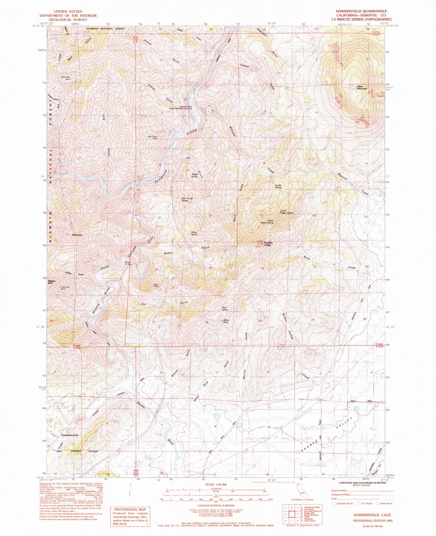 Classic USGS Hawkinsville California 7.5'x7.5' Topo Map Image