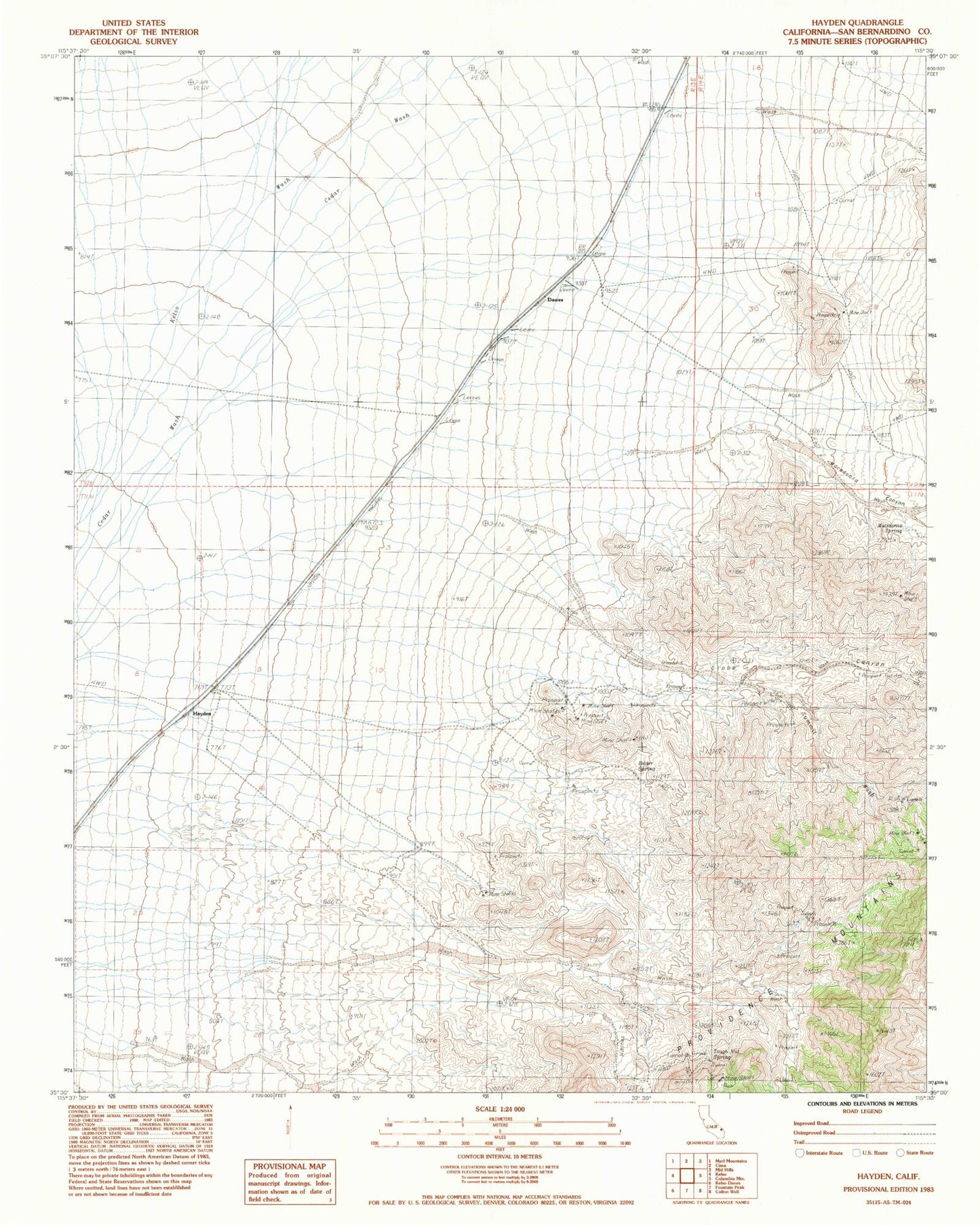 Classic USGS Hayden California 7.5'x7.5' Topo Map Image