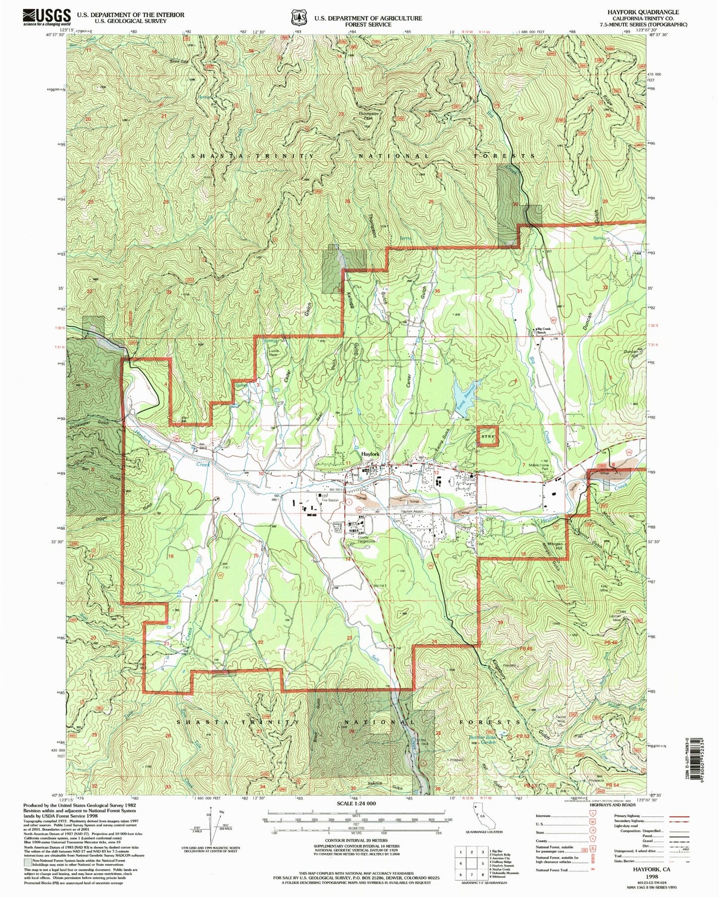 Classic USGS Hayfork California 7.5'x7.5' Topo Map Image