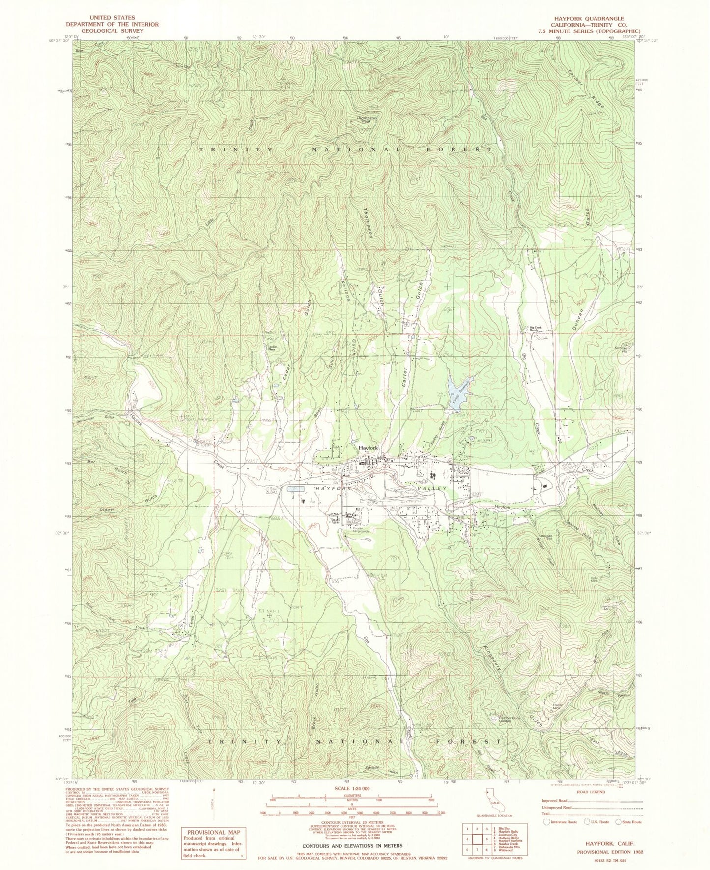 Classic USGS Hayfork California 7.5'x7.5' Topo Map Image