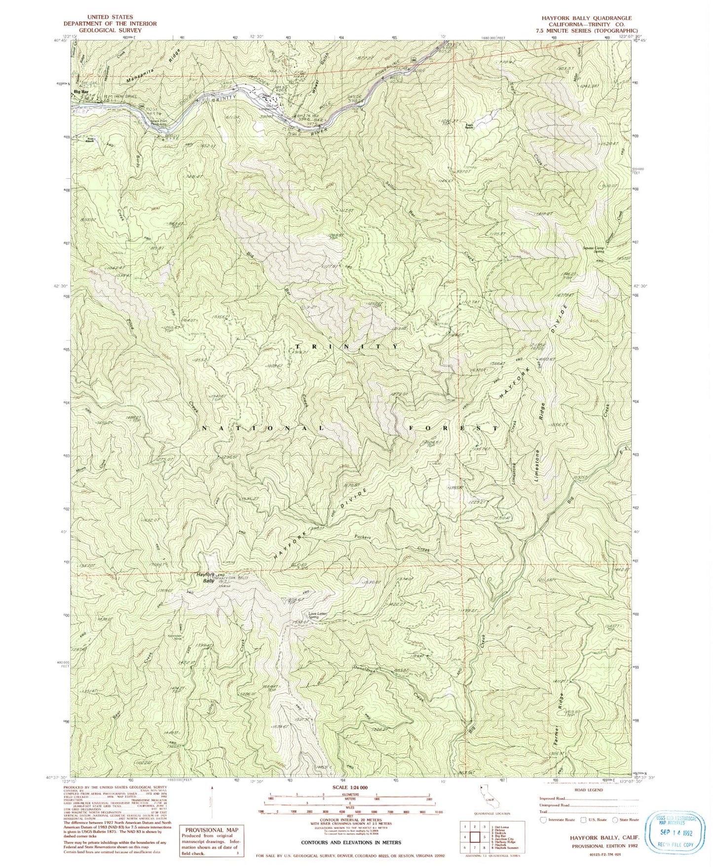 Classic USGS Hayfork Bally California 7.5'x7.5' Topo Map Image
