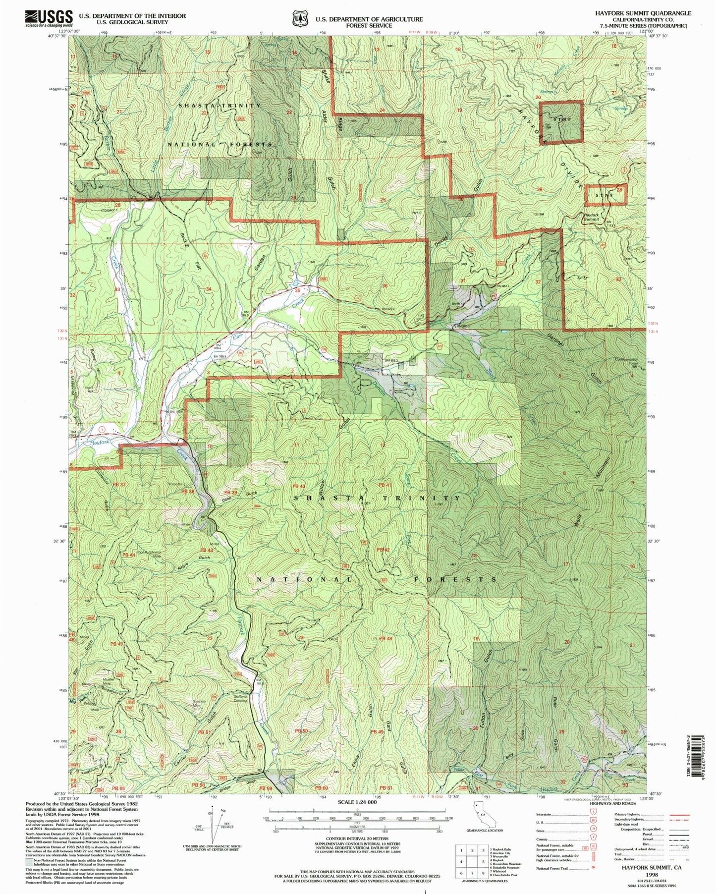 Classic USGS Hayfork Summit California 7.5'x7.5' Topo Map Image