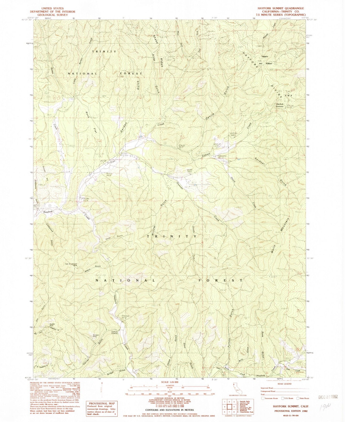 Classic USGS Hayfork Summit California 7.5'x7.5' Topo Map Image