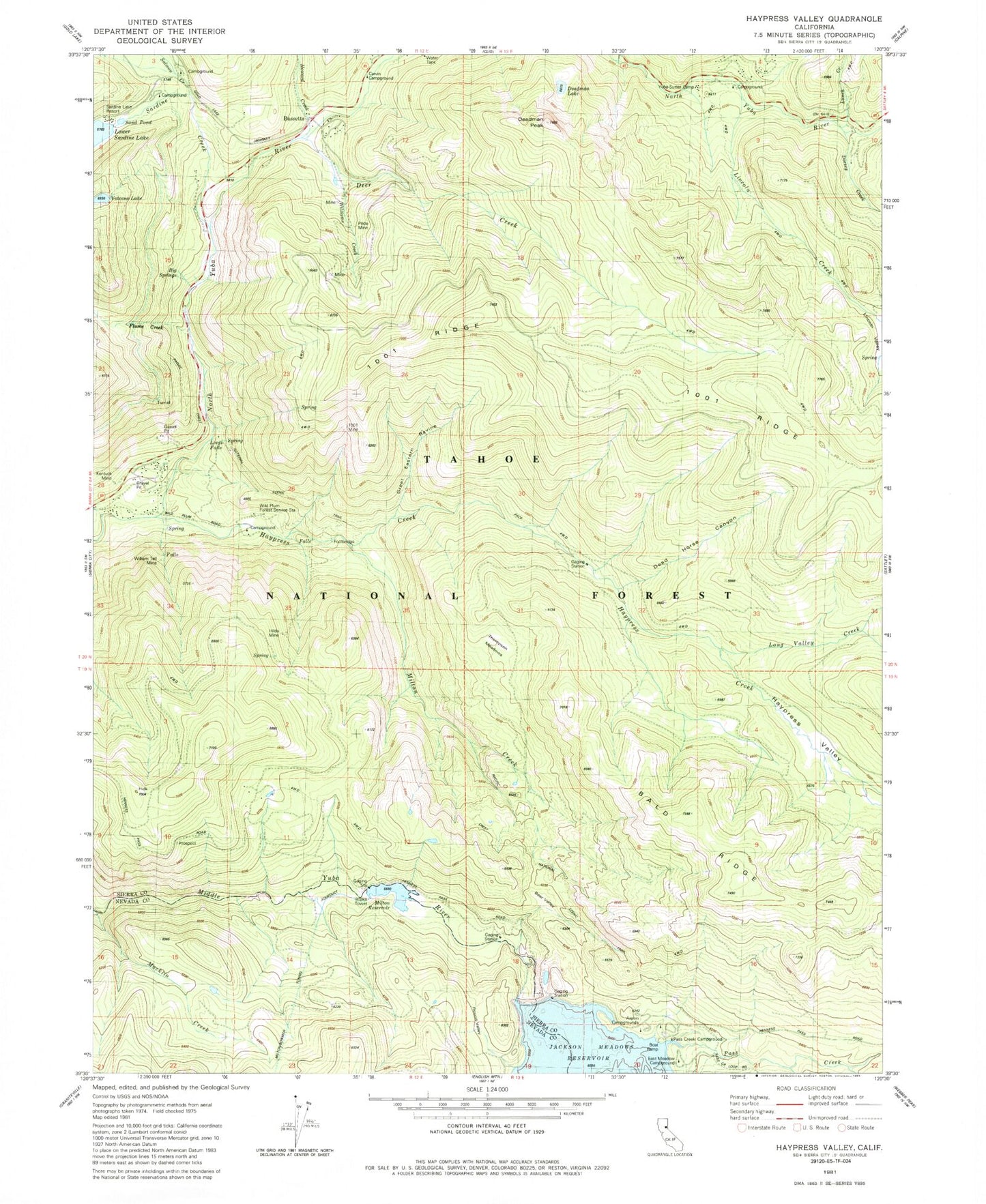 Classic USGS Haypress Valley California 7.5'x7.5' Topo Map Image