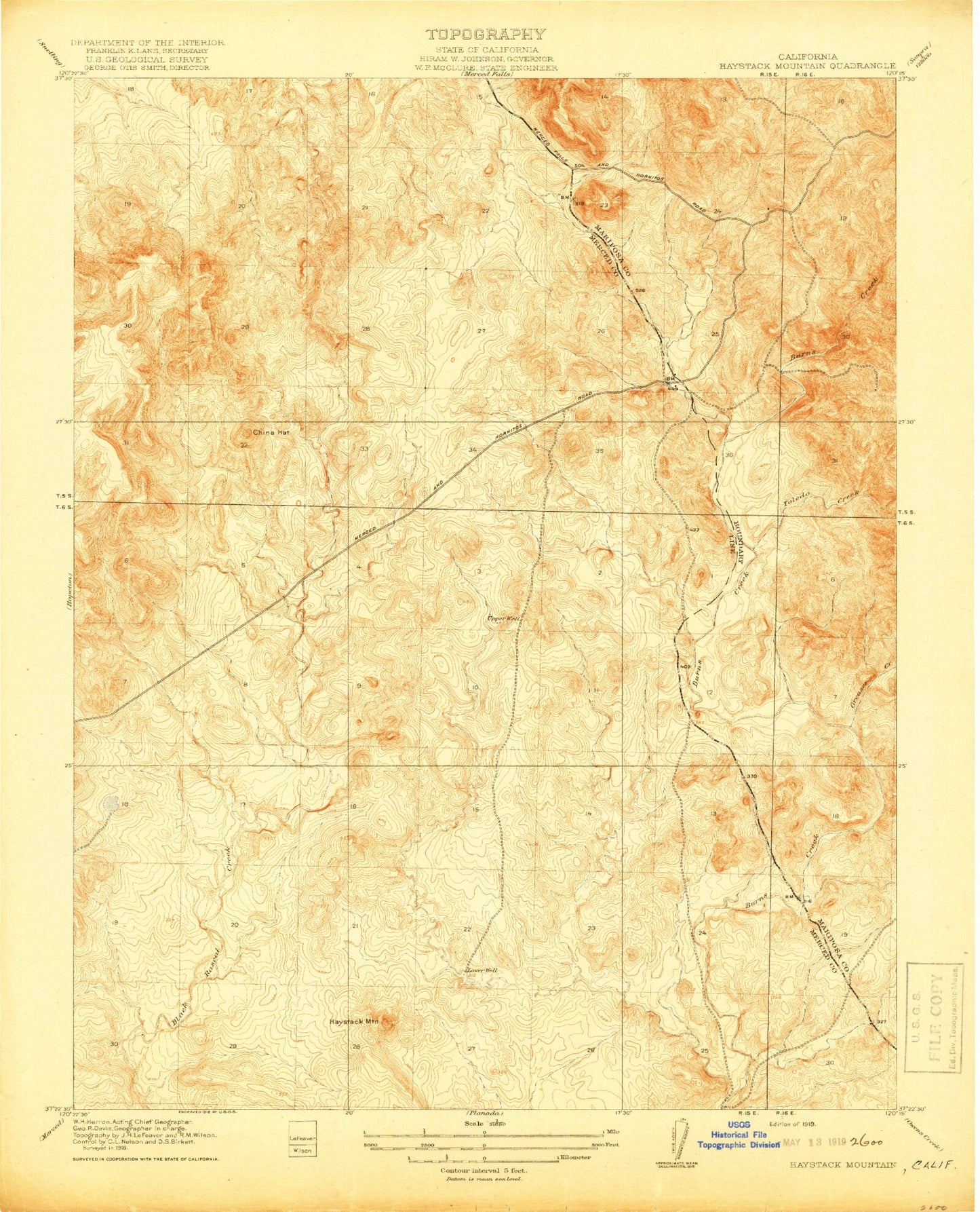 Classic USGS Haystack Mountain California 7.5'x7.5' Topo Map Image
